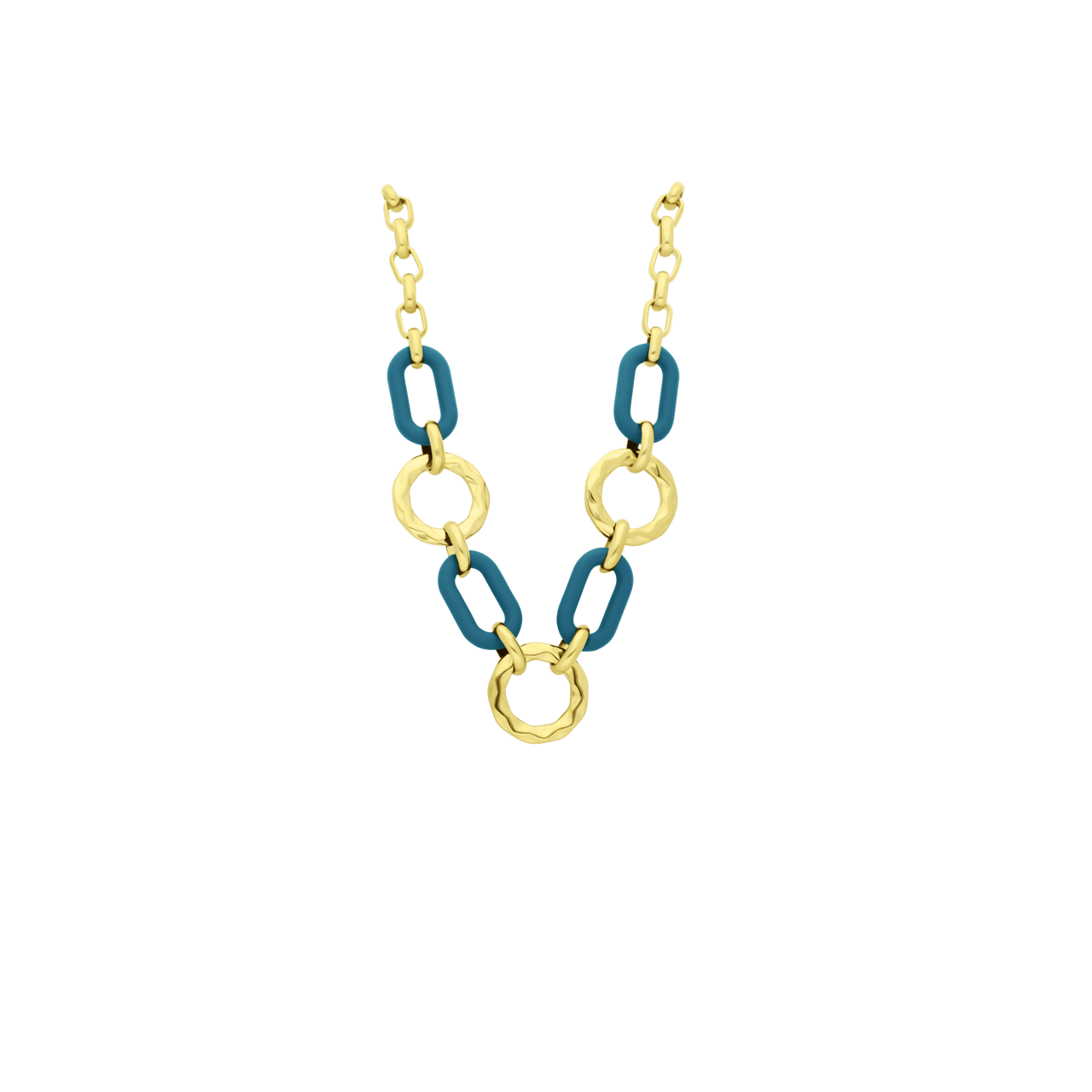 Stainless steel goldplated ketting met blauwe schakels voor dames