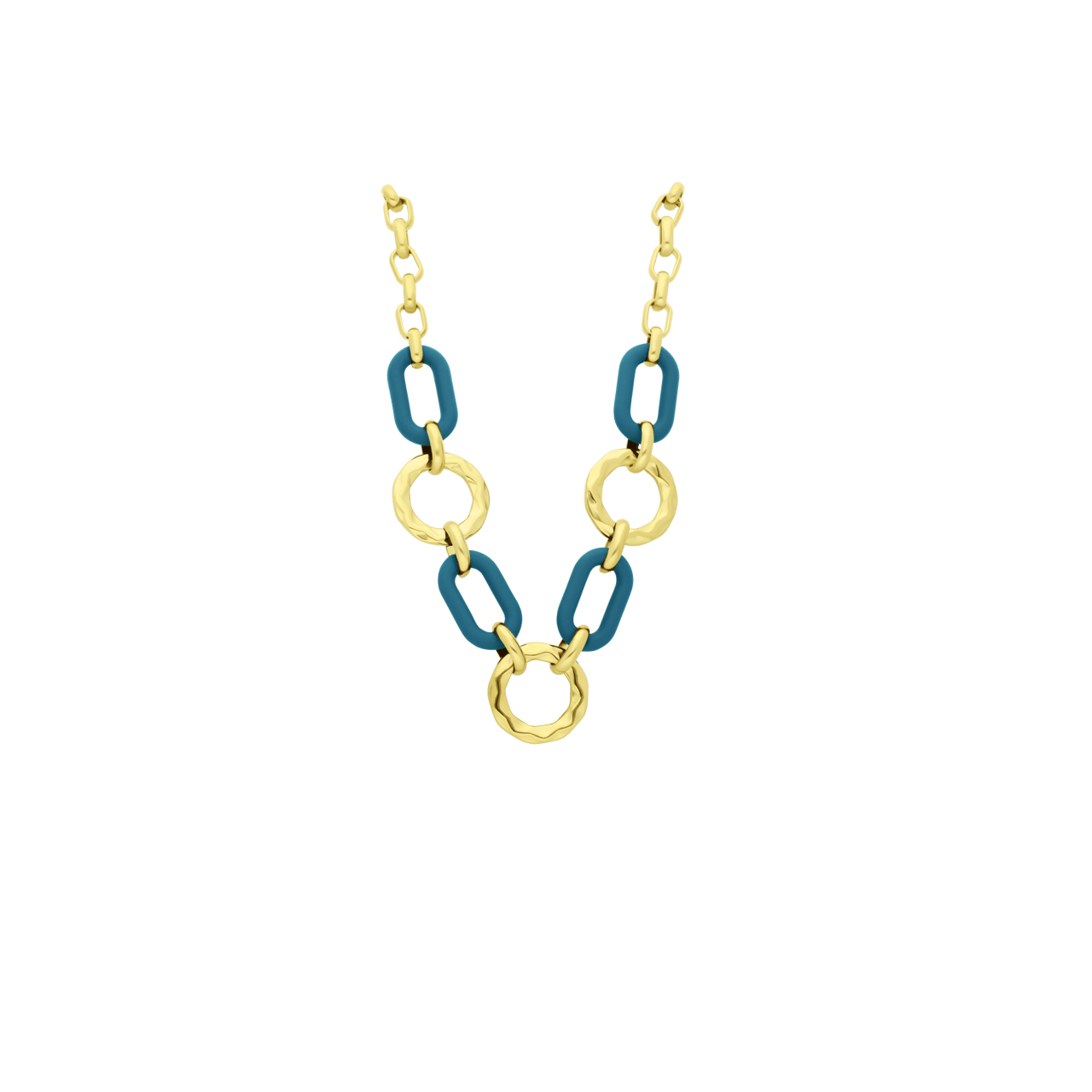 Vergoldete Edelstahlhalskette mit blauen Gliedern