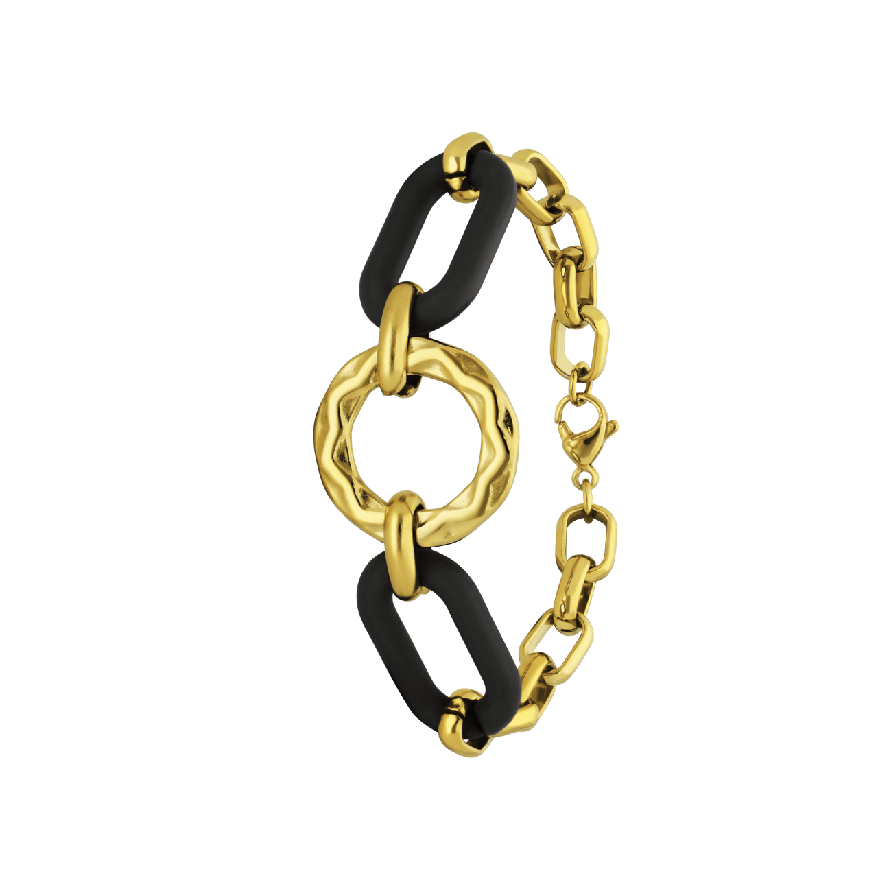 Stainless steel goldplated armband met zwarte schakels