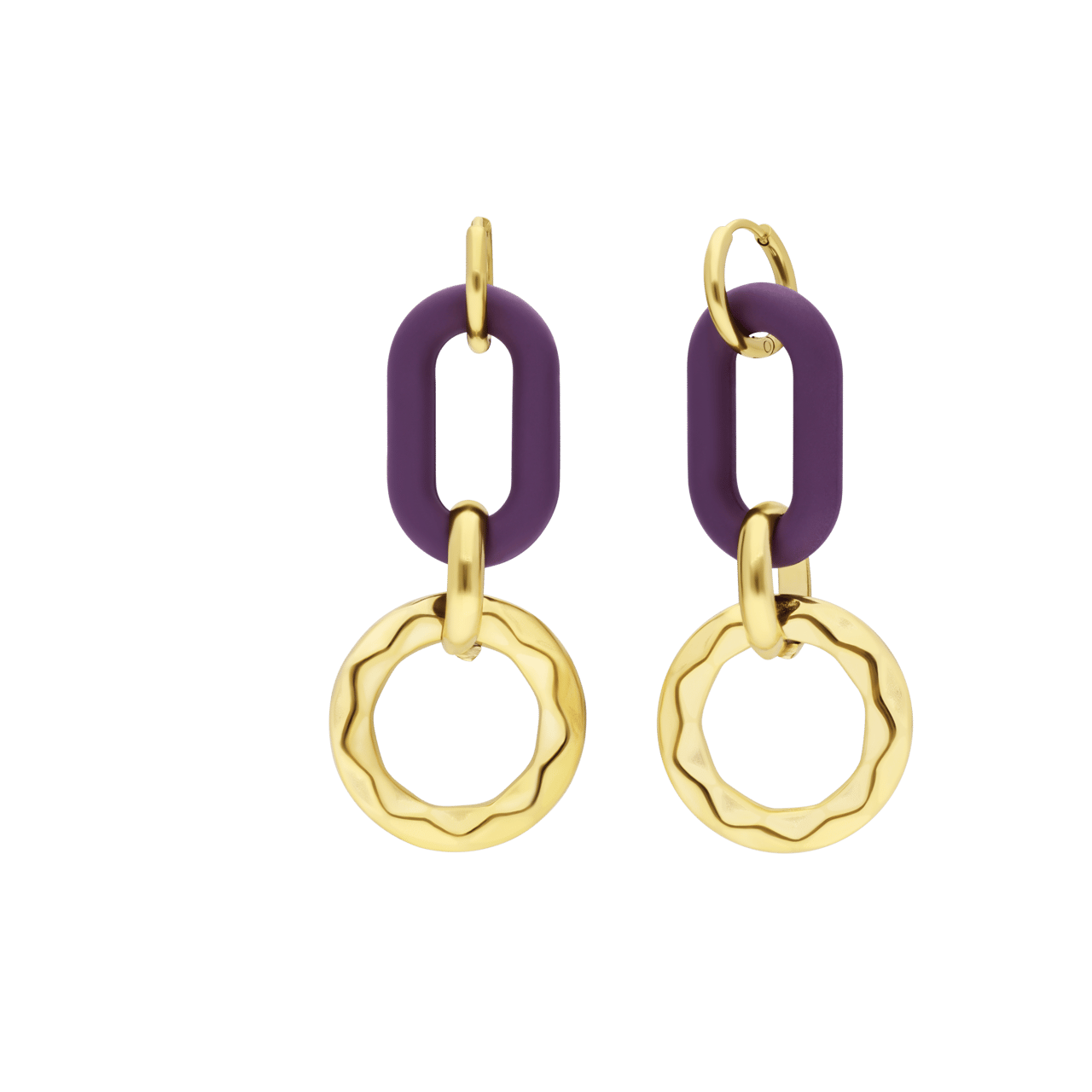 Stalen goldplated oorhangers met donker paarse voor dames
