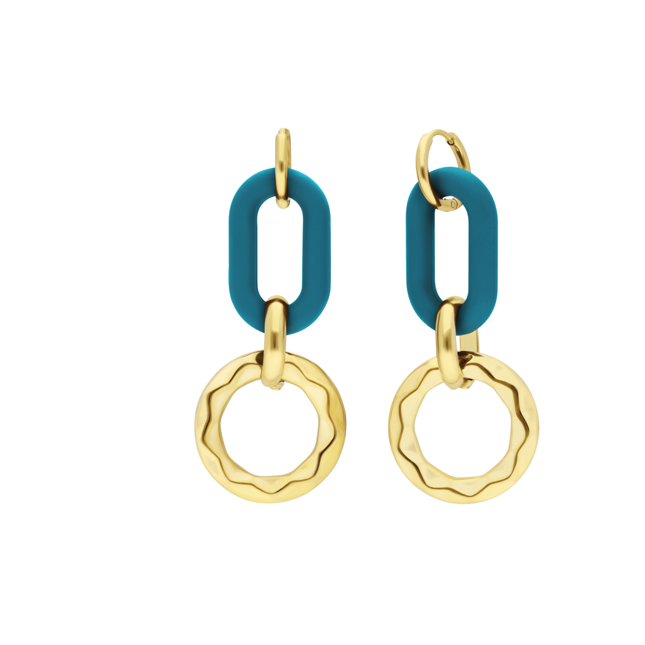 Stainless steel goldplated oorbellen met donker blauw