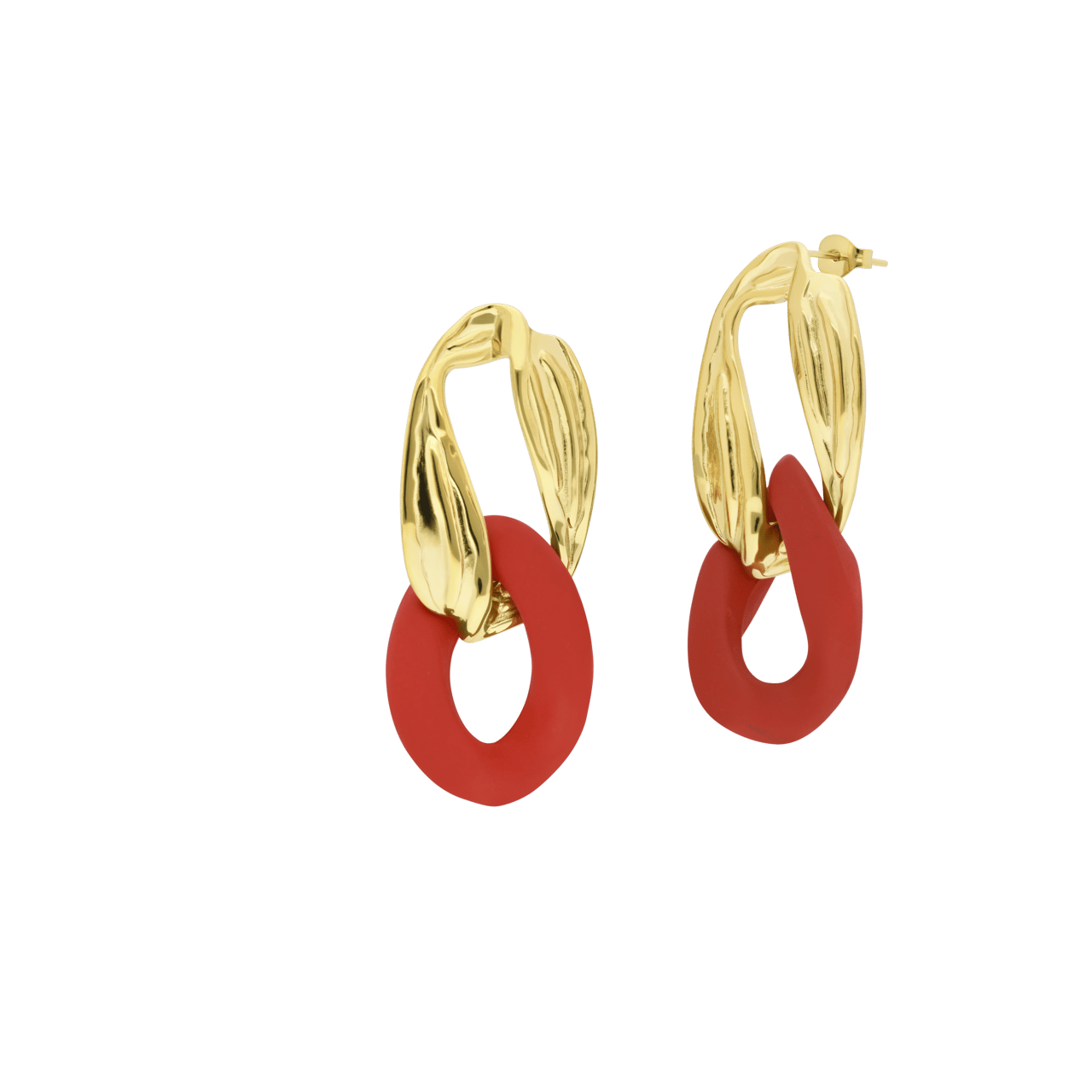 Stalen goldplated oorbellen met oranje ovale hanger