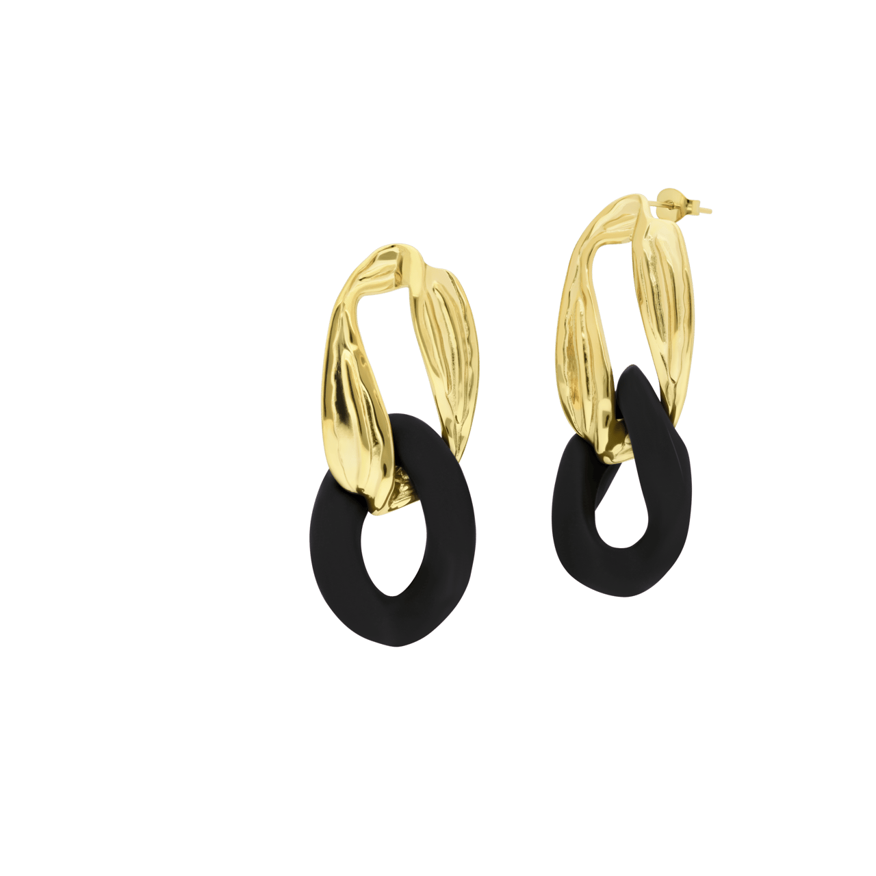 Stalen goldplated oorhangers met zwarte ovale hanger voor dames