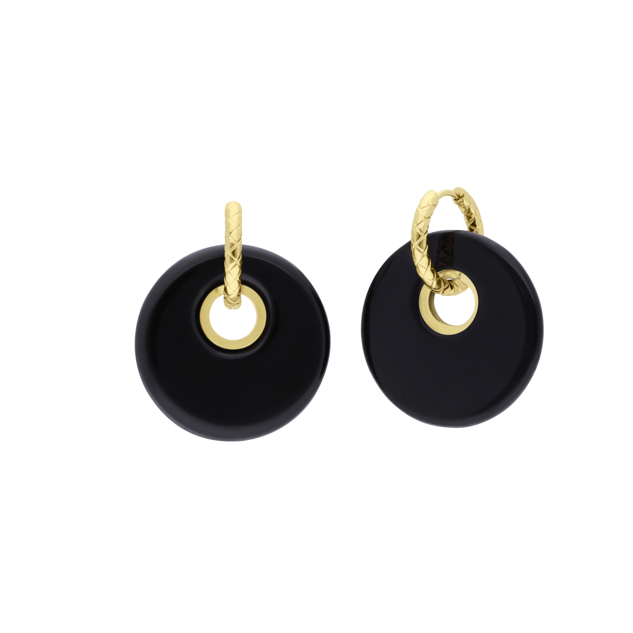 Stainless steel goldplated oorbellen met zwarte hanger