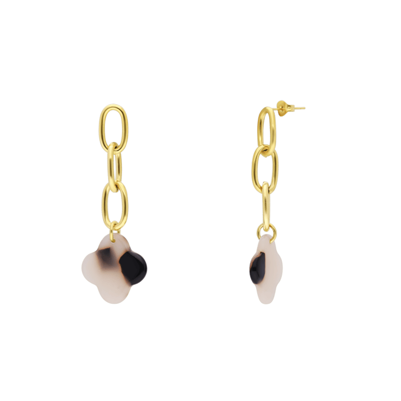 Stainless steel goldplated oorbellen met beige klaver