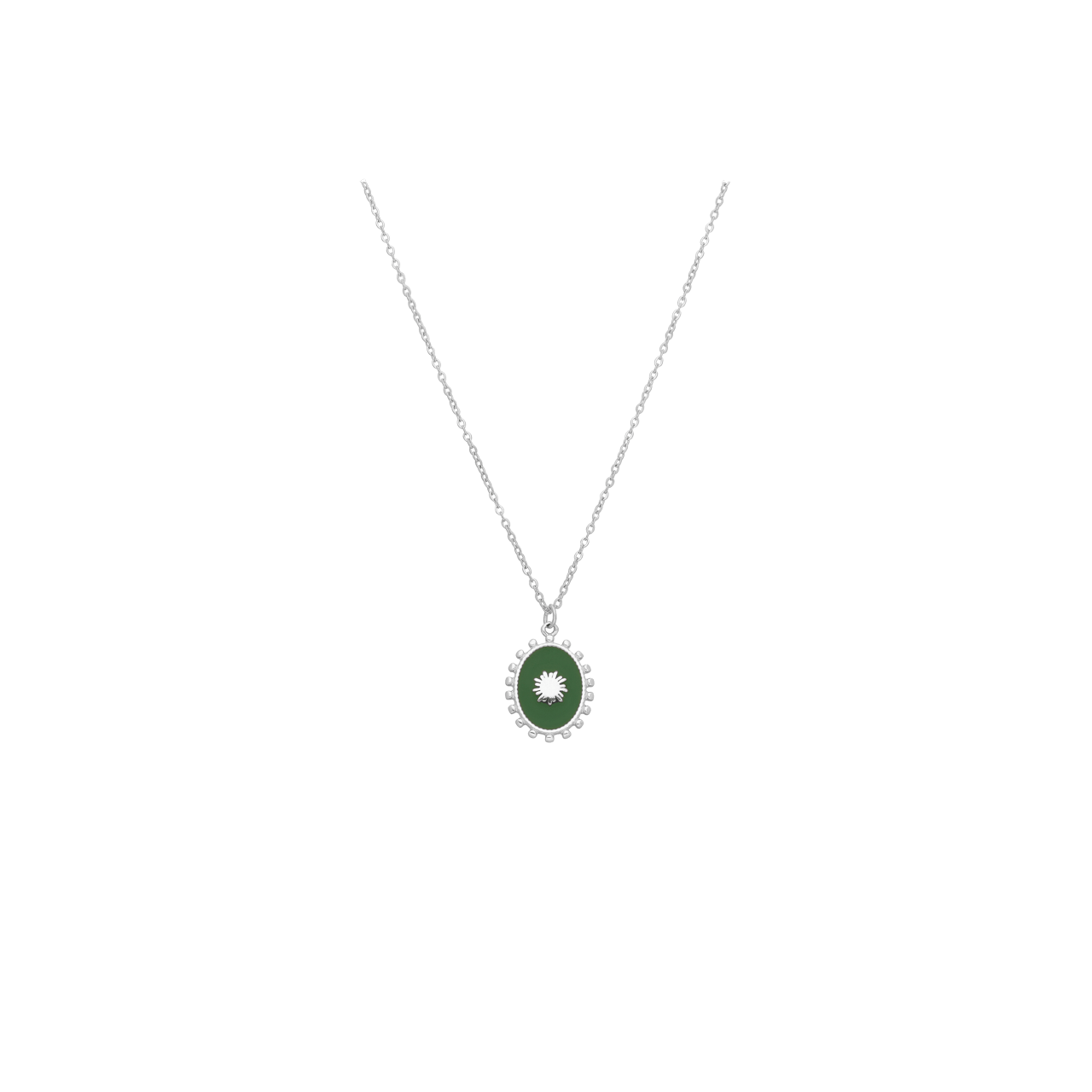 Stainless steel ketting met groene ovale munt