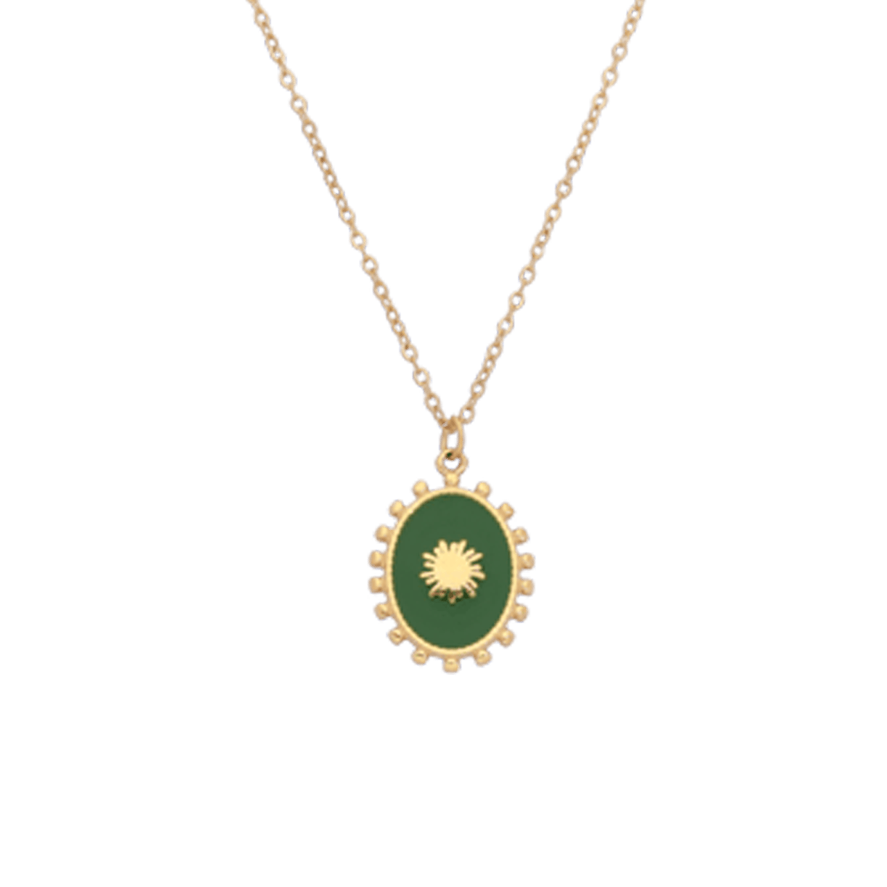 Myla stainless steel goldplated ketting met groene ovale munt voor dames