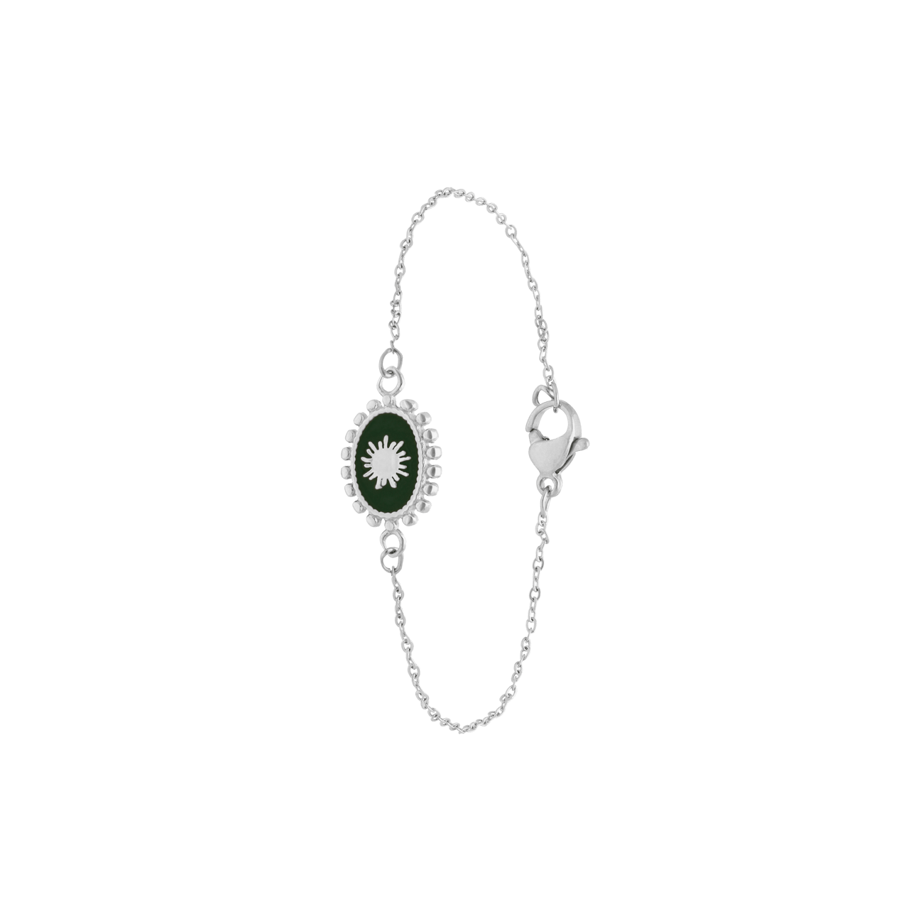 Stainless steel armband met groene ovale munt