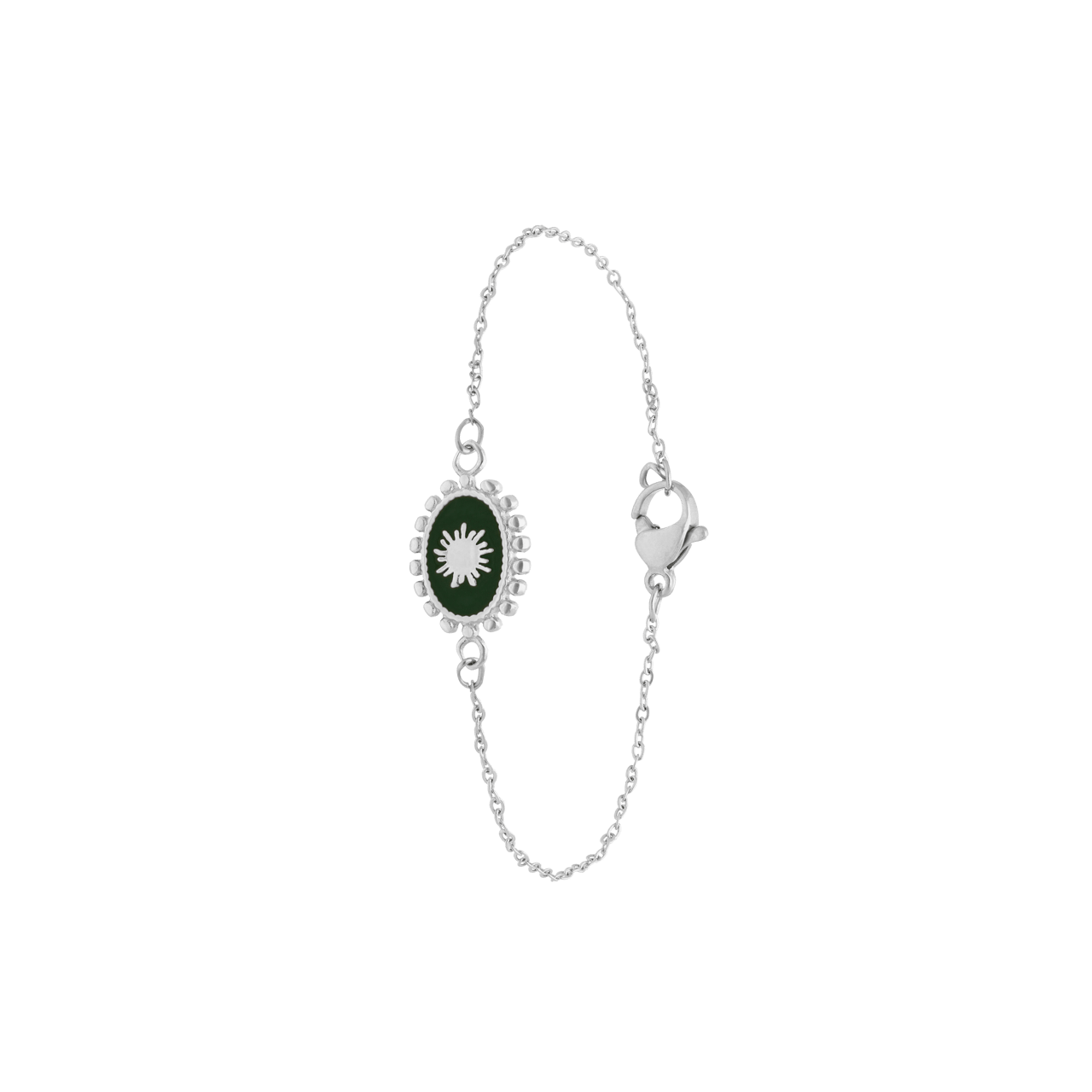 Stalen armband met groene ovale munt