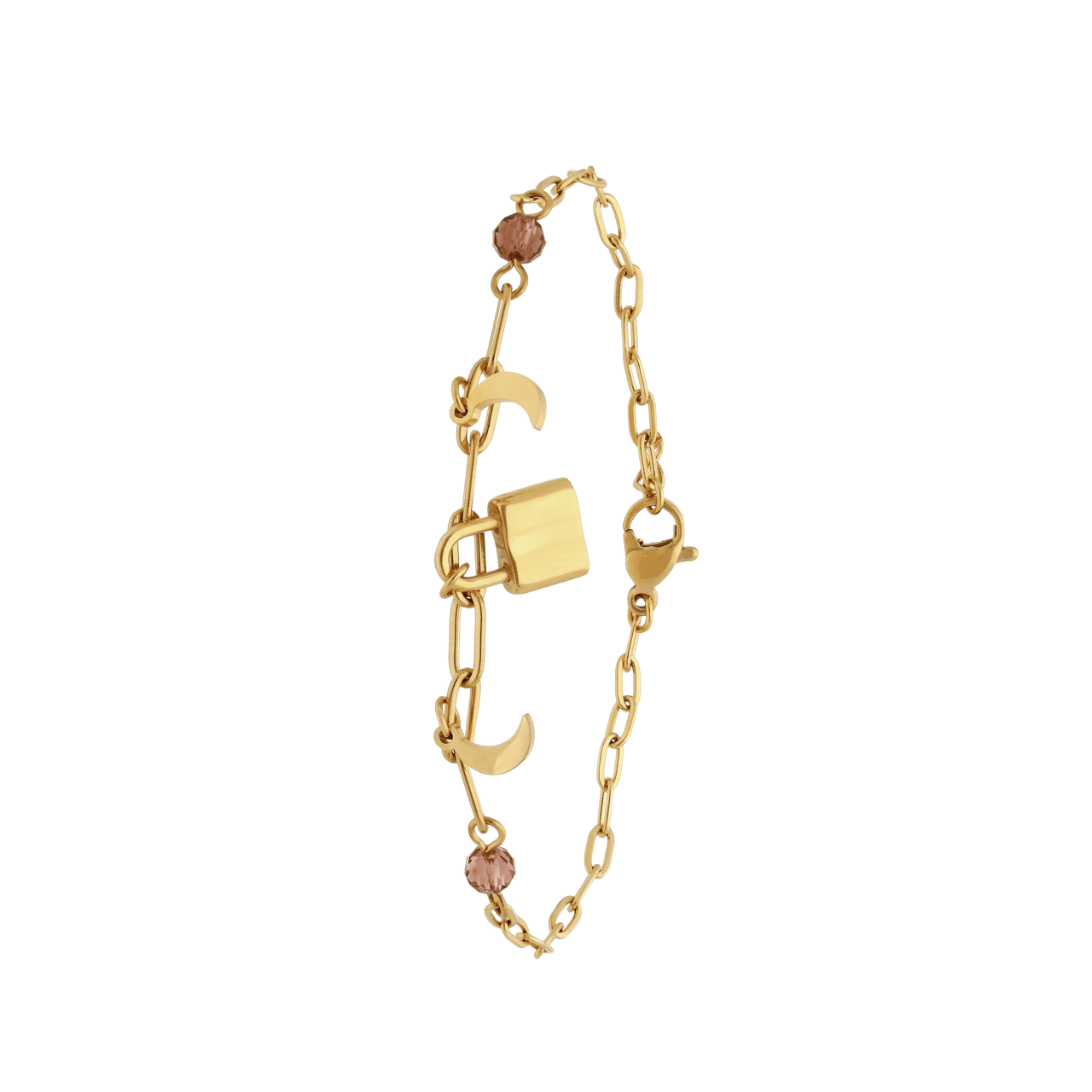 Stainless steel goldplated fantasiearmband met hanger met slotje en maan voor dames