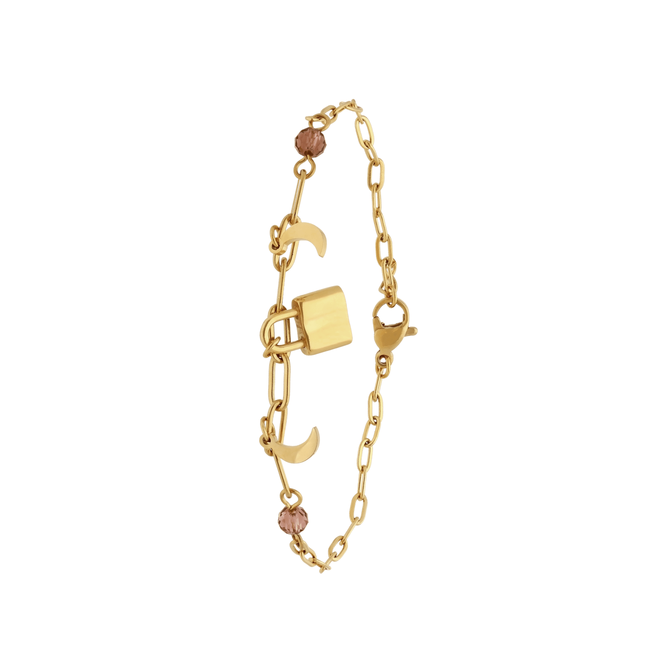 Stalen goldplated fantasiearmband met hanger met slotje en maan voor dames
