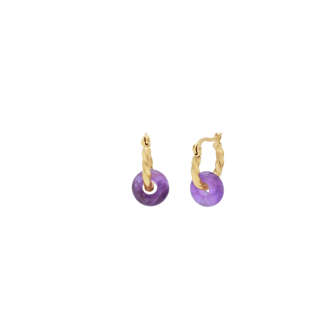 Stainless steel goldplated oorringen met hanger met amethyst voor dames