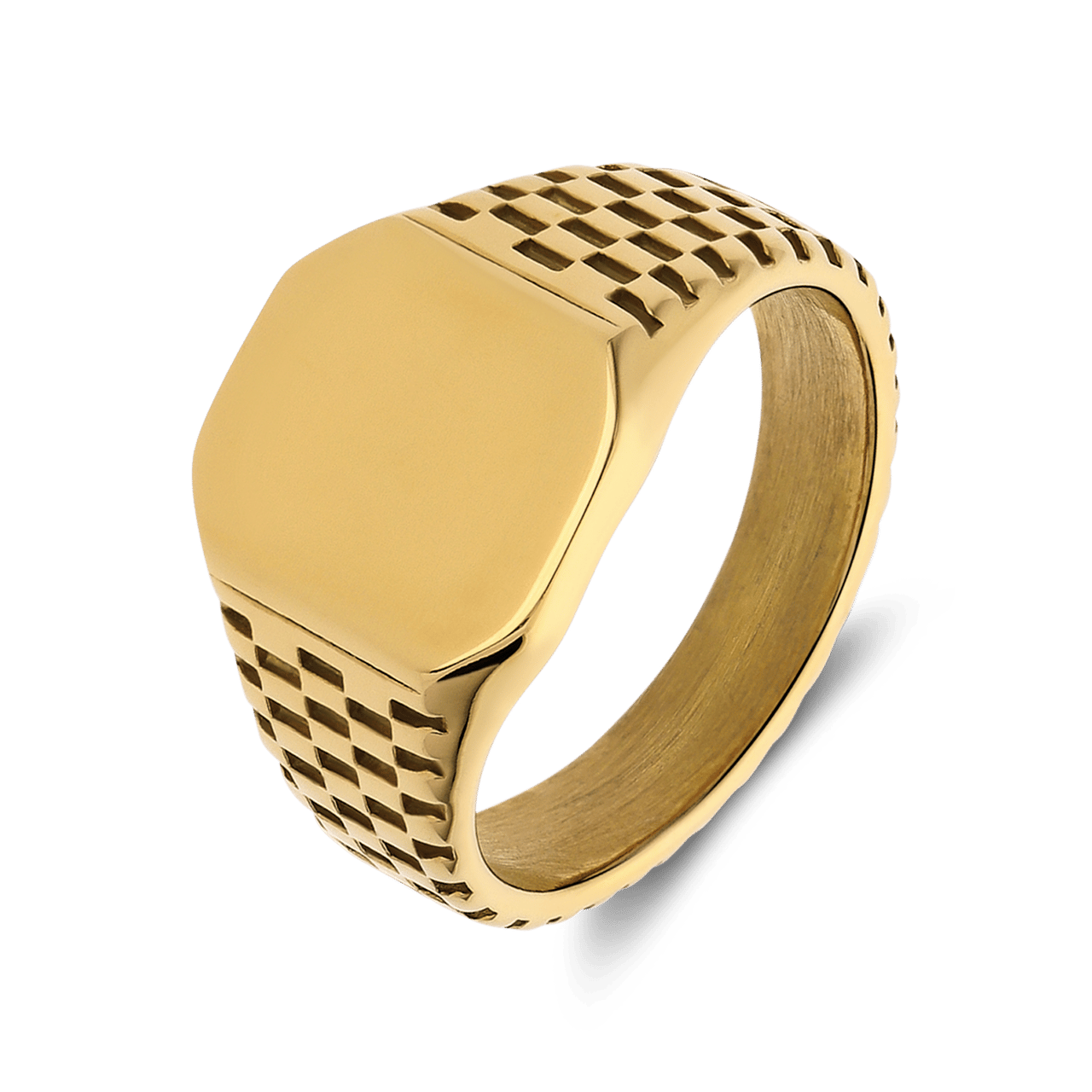 Stainless steel goldplated zegelring bewerkt