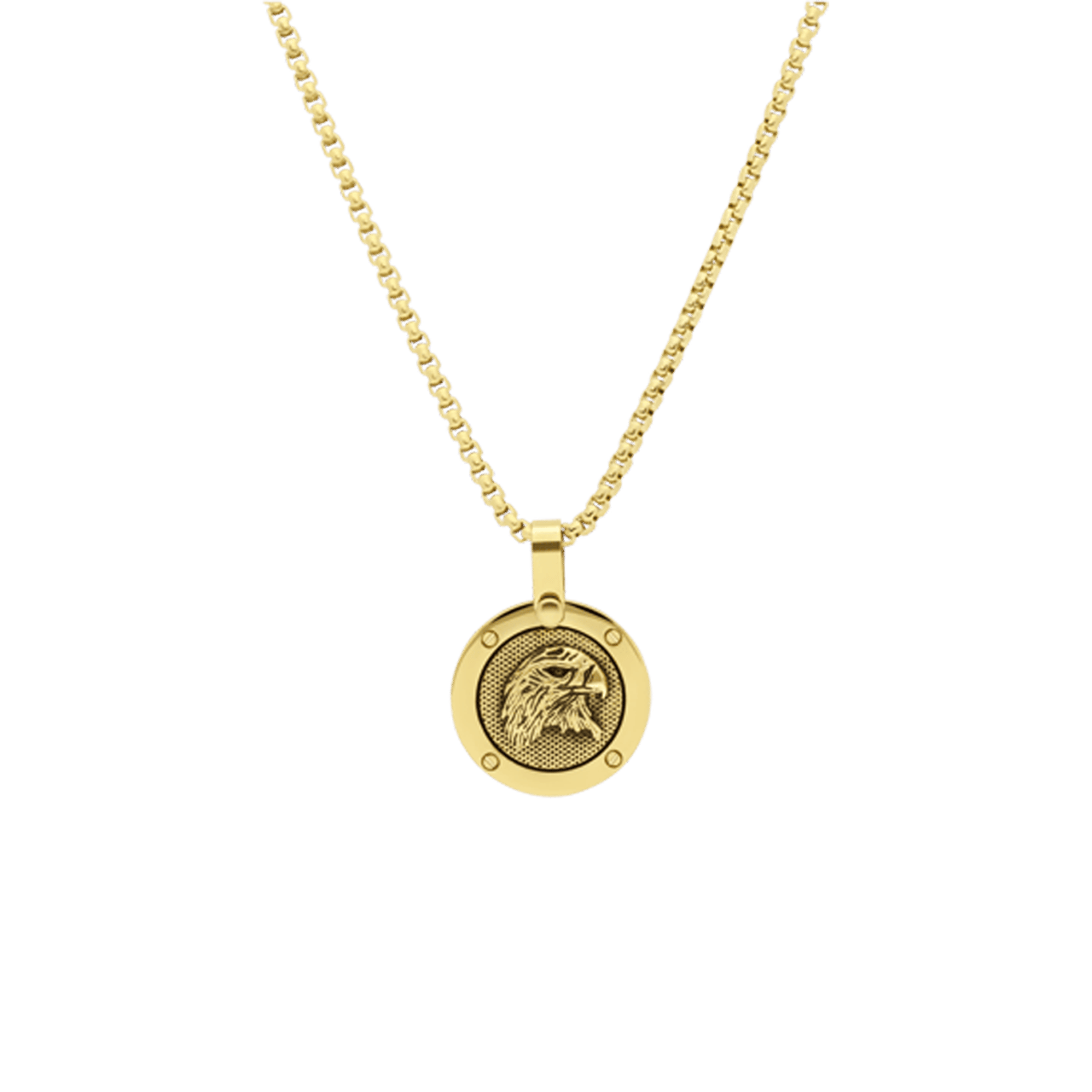 Gerecycled stainless steel goldplated ketting met munt adelaar voor heren