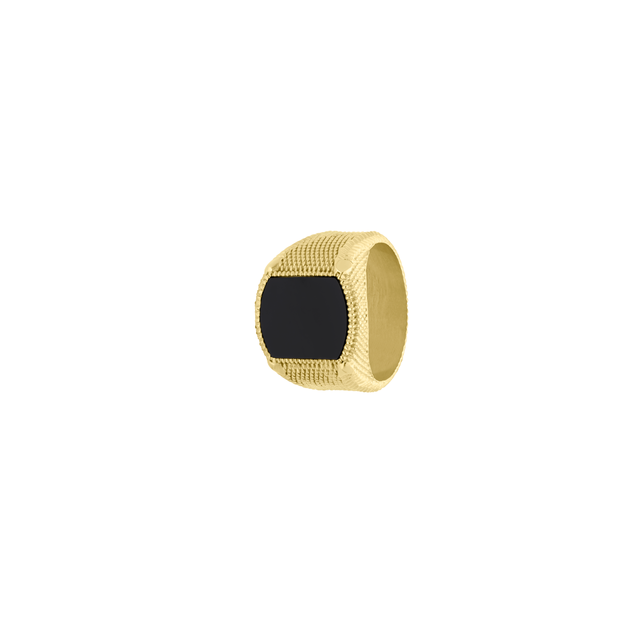 Gerecycled stalen goldplated zegelring met zwarte agaat