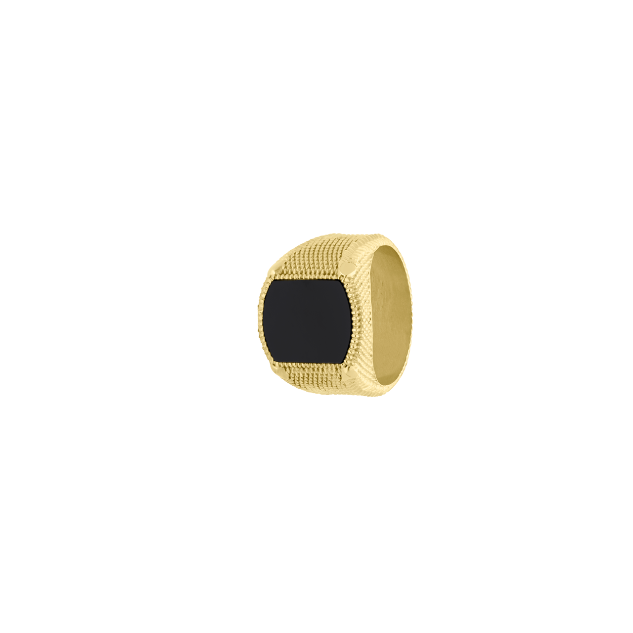 Gerecycleerd stainless steel goldplated zegelring met zwarte agaat