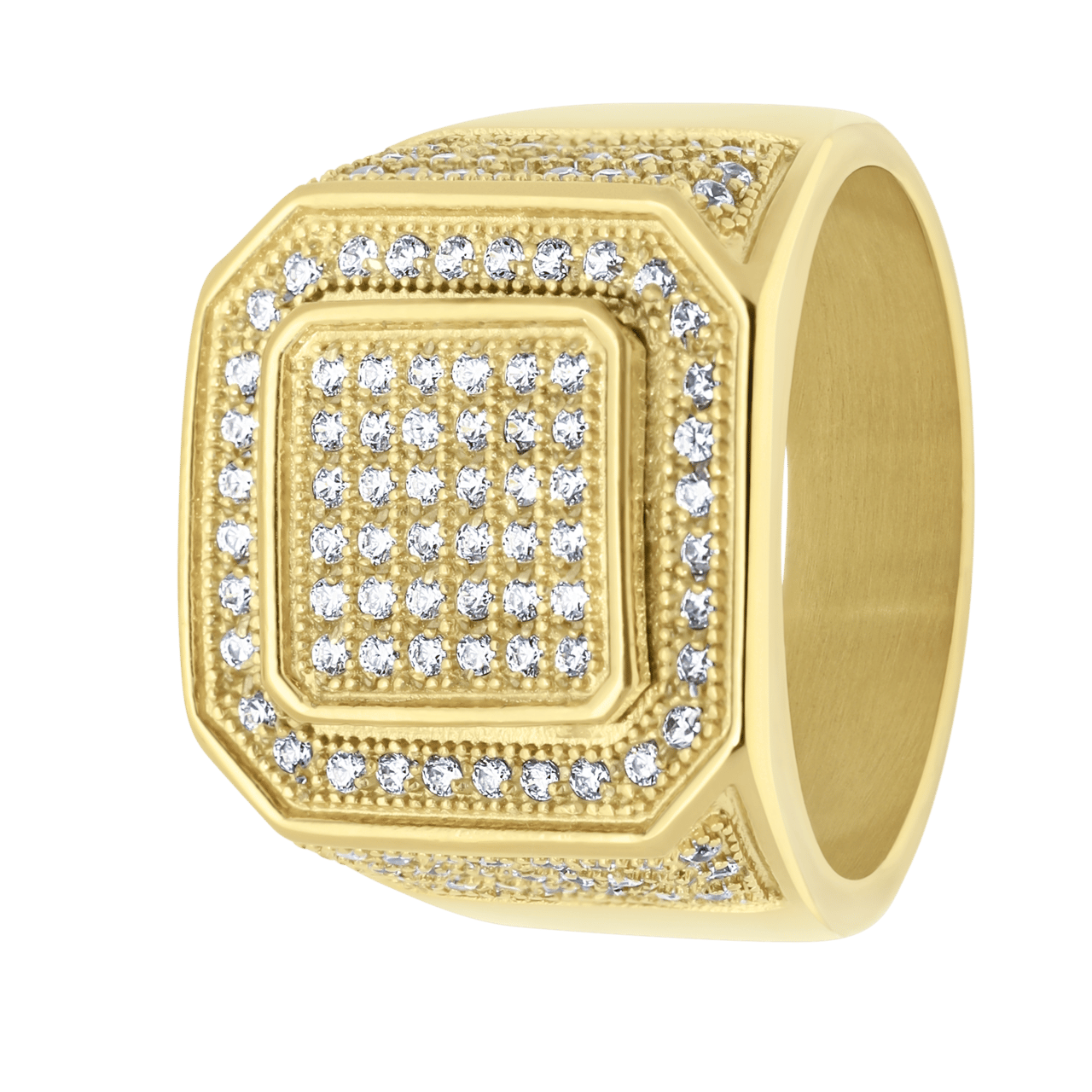 Gerecycleerd stalen goldplated heren ring met zirkonia