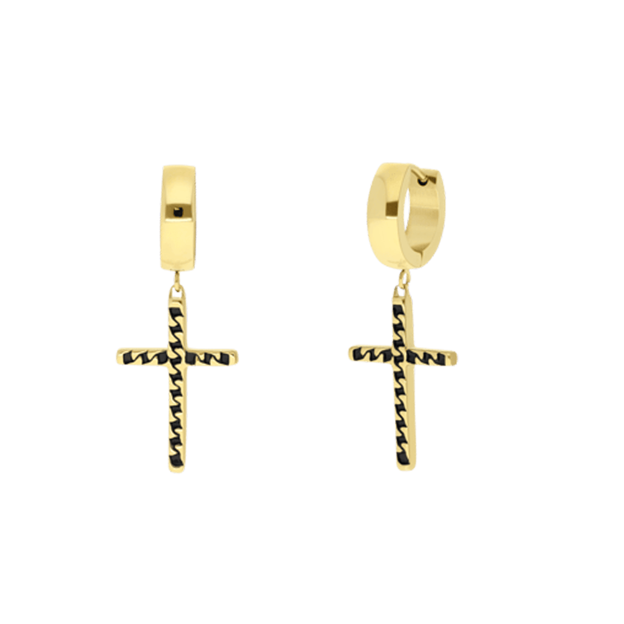 Stalen goldplated herenoorringen met hanger kruis