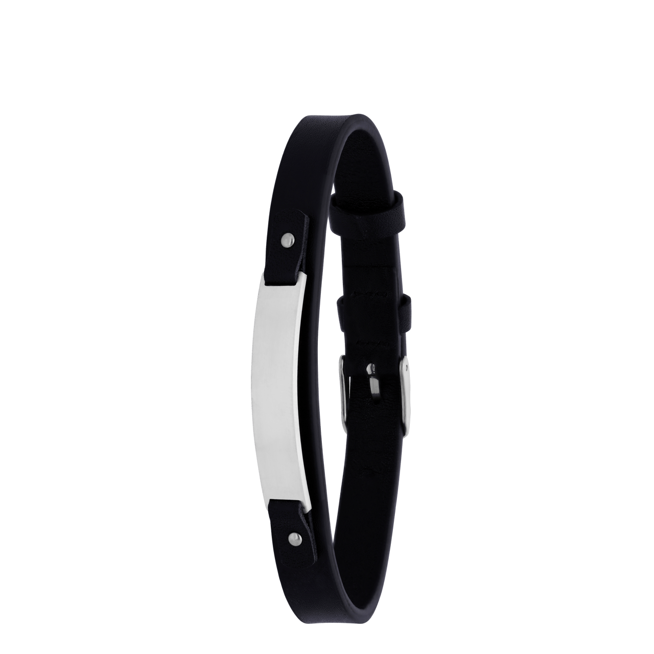 Gerecycleerd stalen armband leer zwart