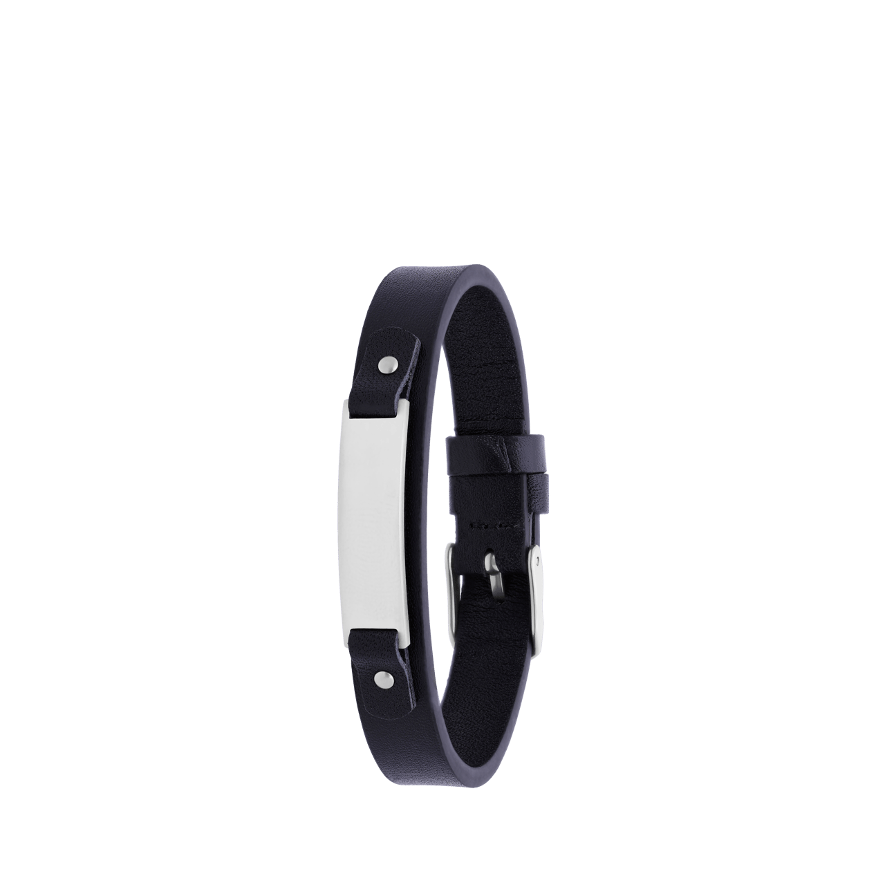 Gerecycled stalen jongens armband leer zwart
