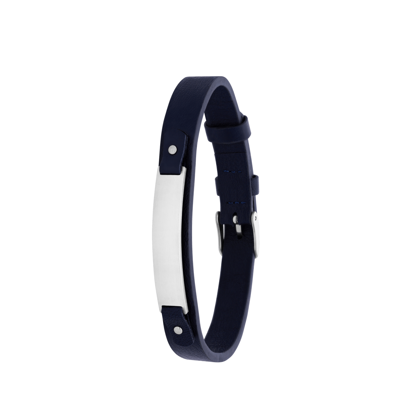 Gerecycleerd stainless steel armband leer donker blauw