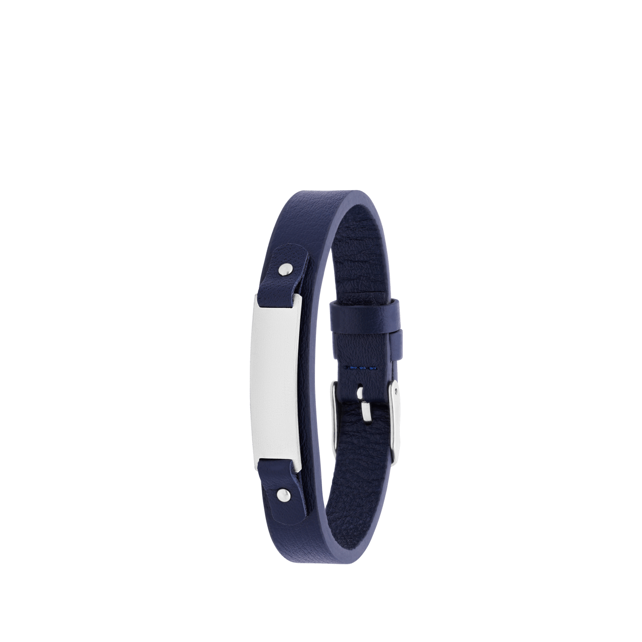 Gerecycleerd stainless steel jongen armband leer donker blauw