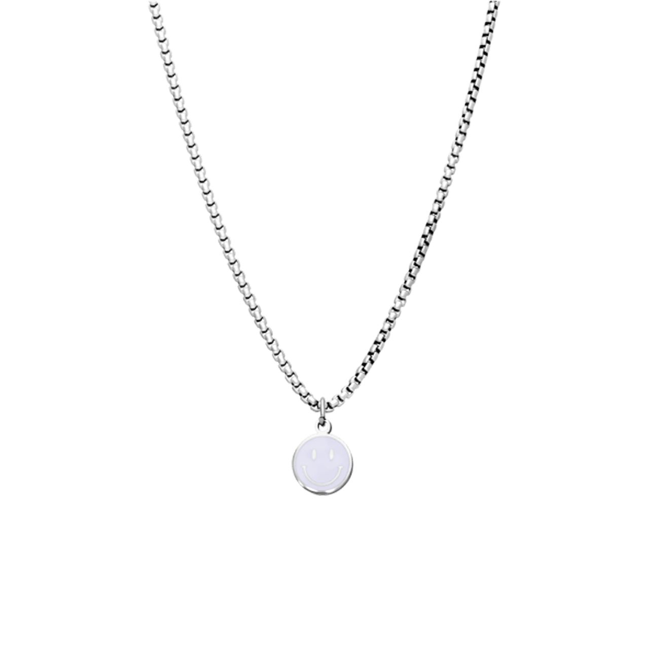 Stalen ketting met smiley wit