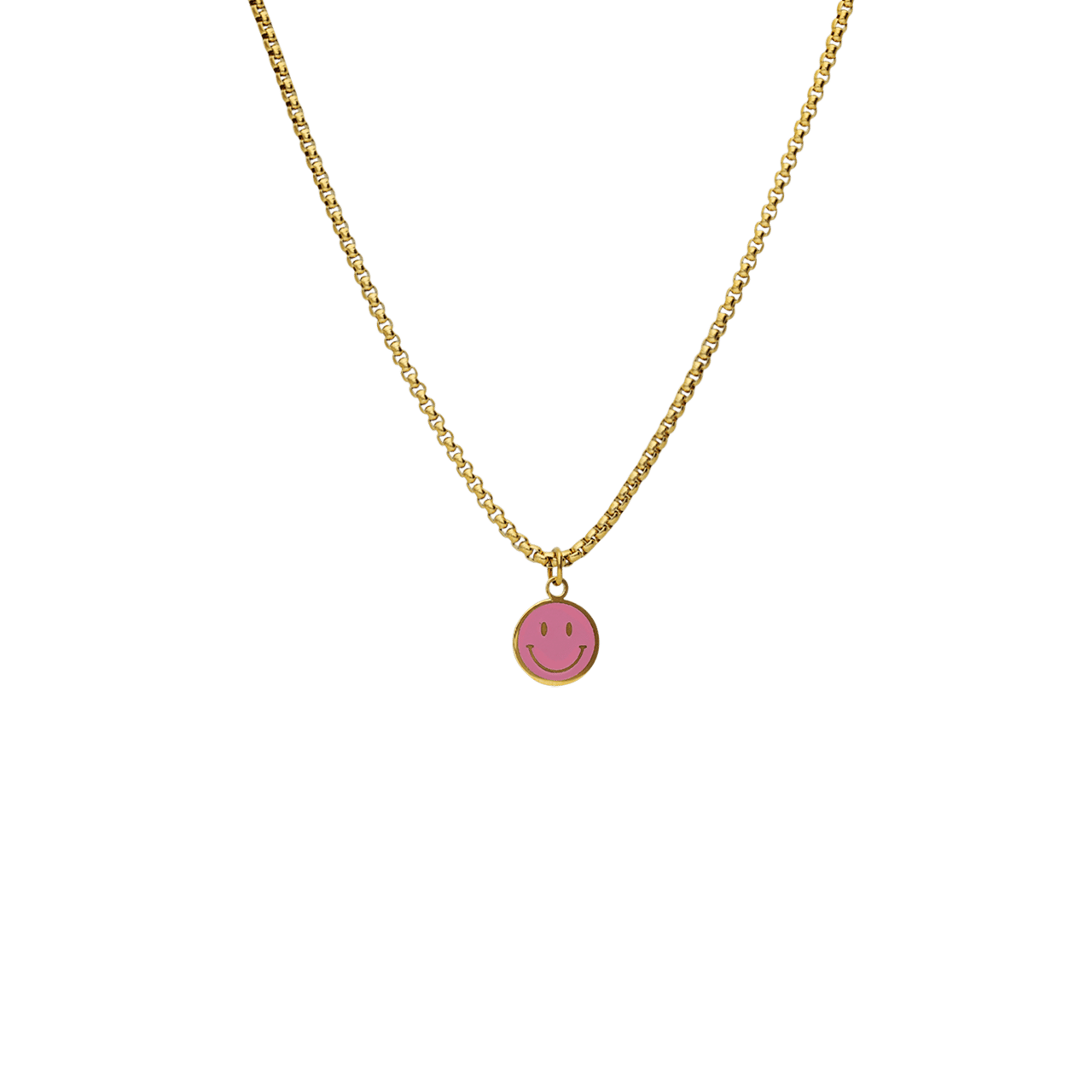 Vergoldete Edelstahlhalskette mit rosa Smiley