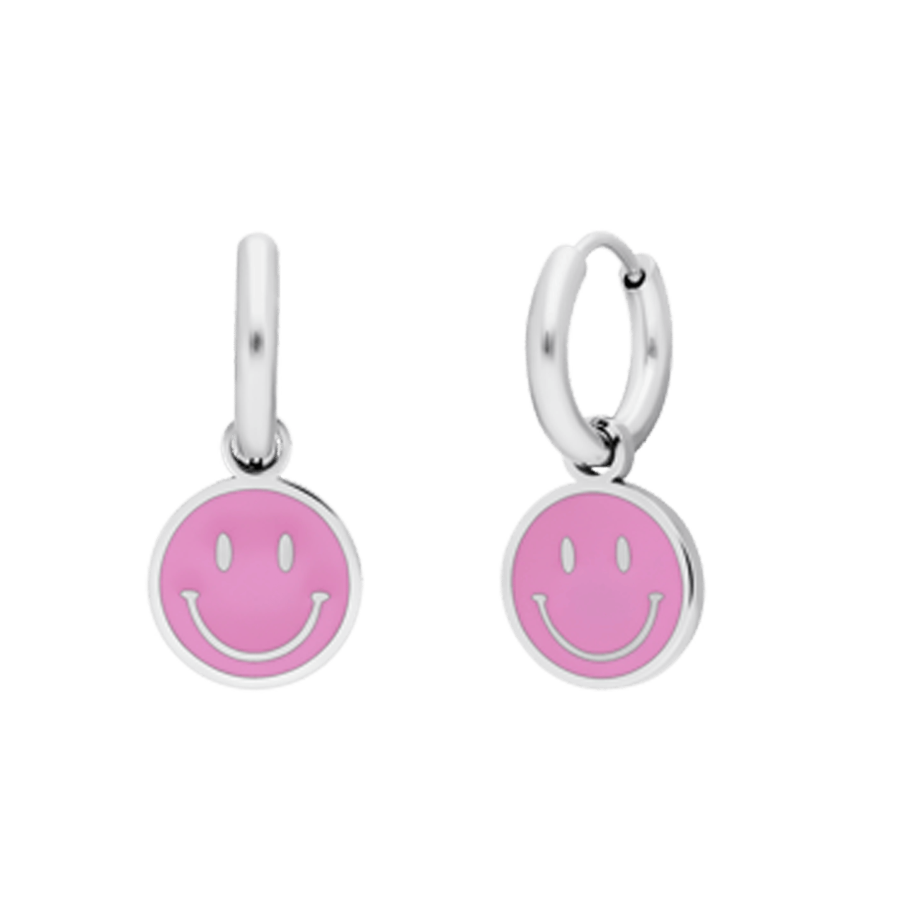 Stainless steel oorbellen met smiley roze