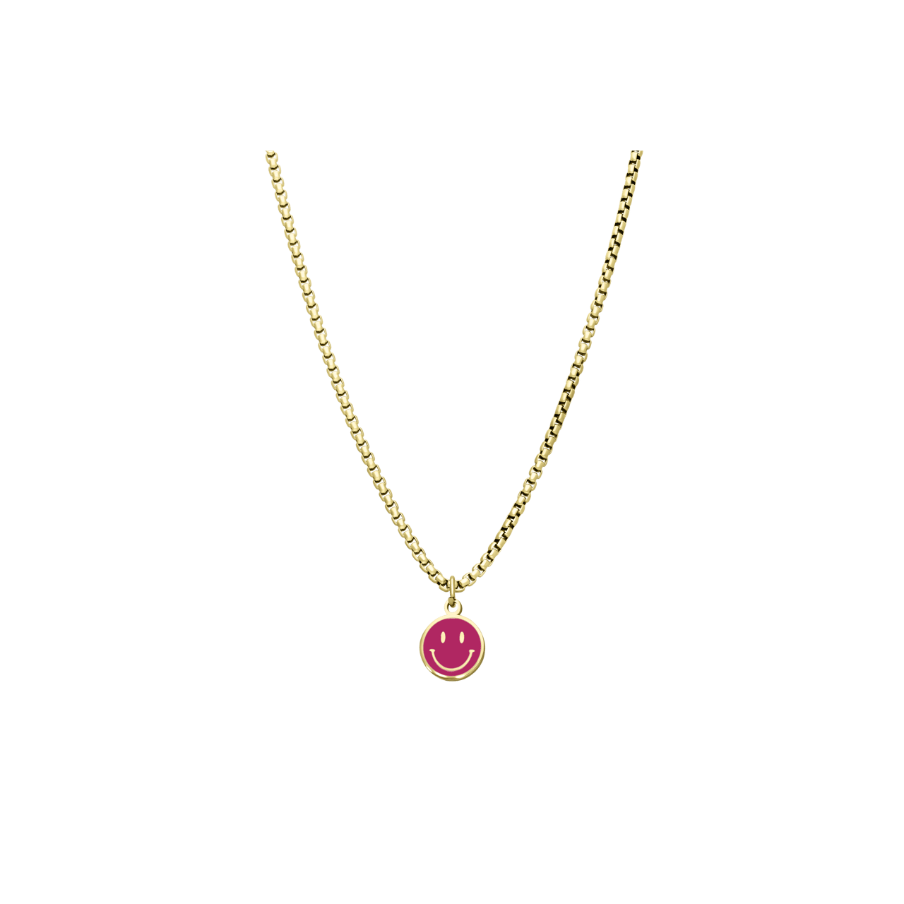 Stalen goldplated ketting met smiley fuchsia