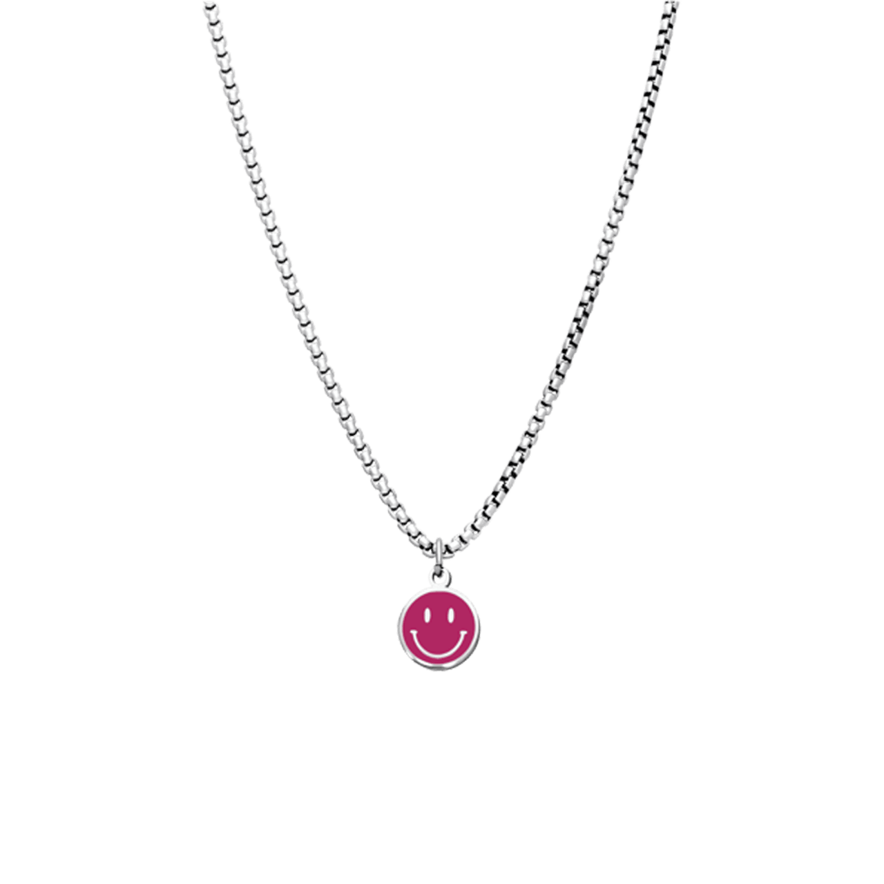 Stalen ketting met smiley fuchsia
