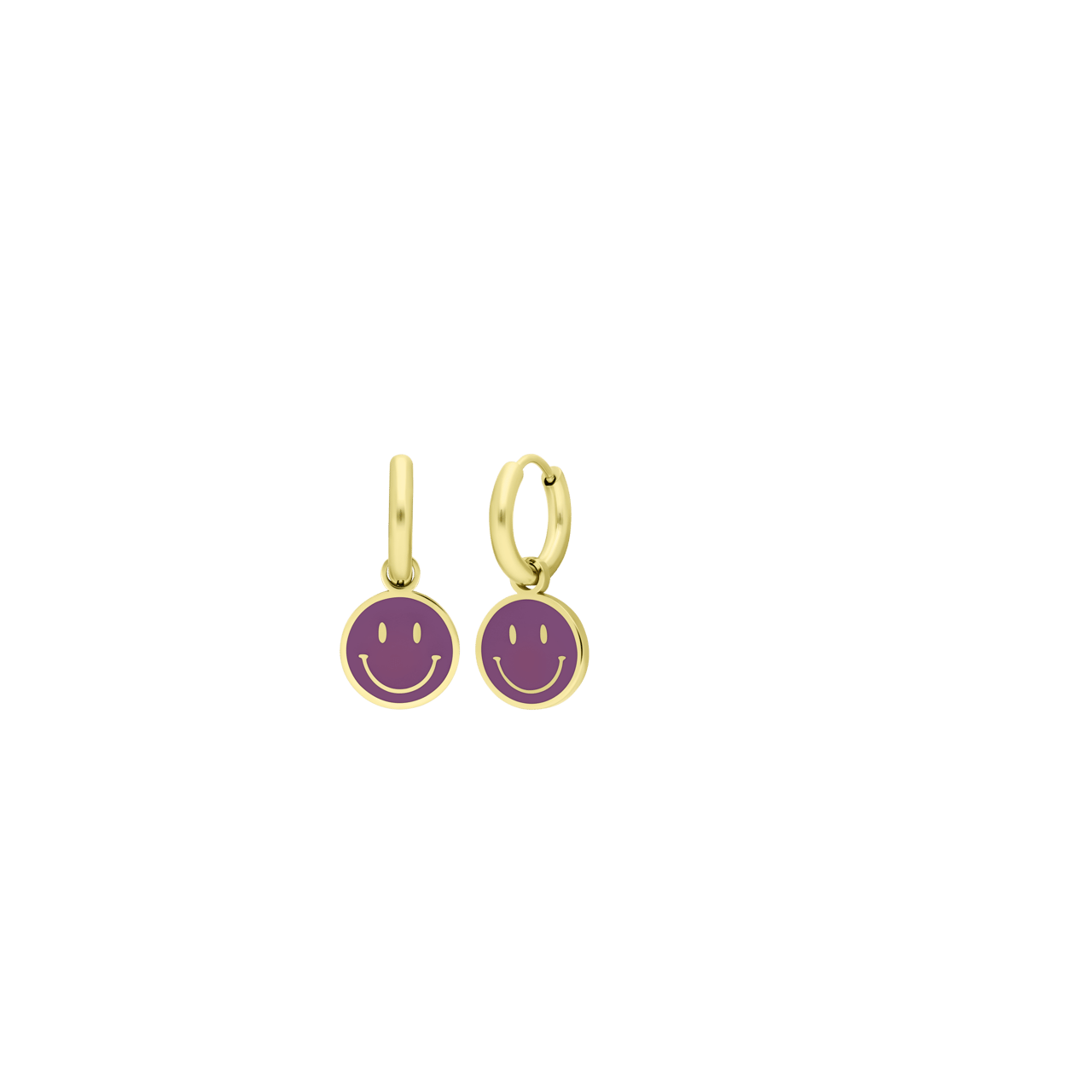 Vergoldete Edelstahlohrringe mit violettem Smiley