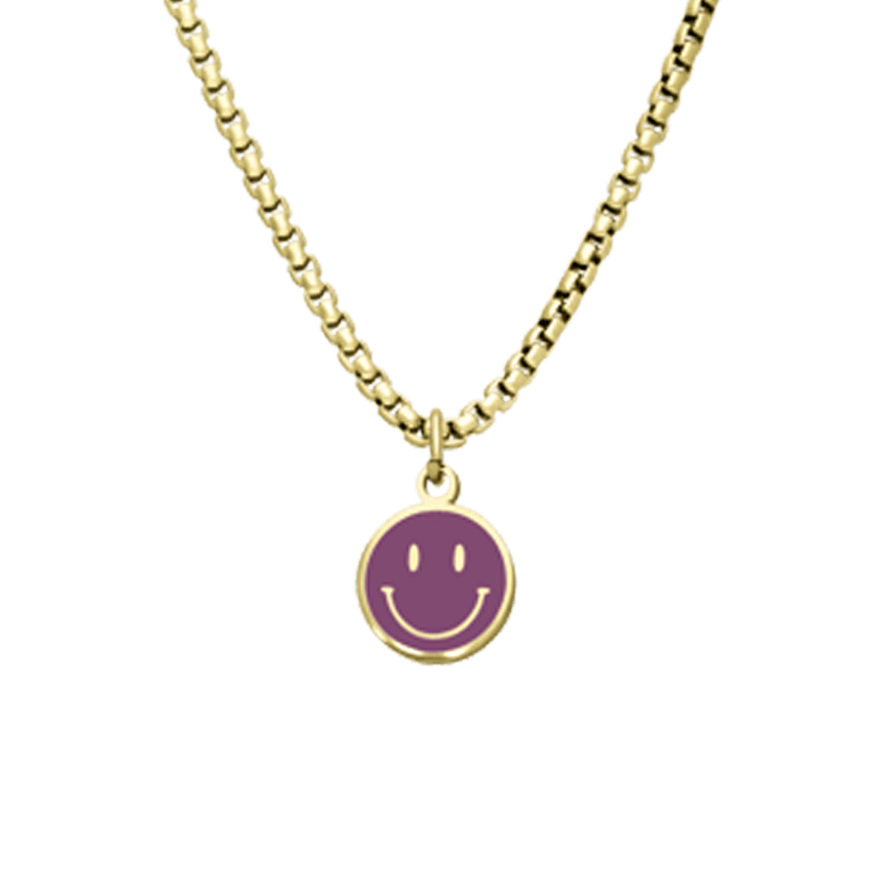 Stalen goldplated ketting met smiley paars