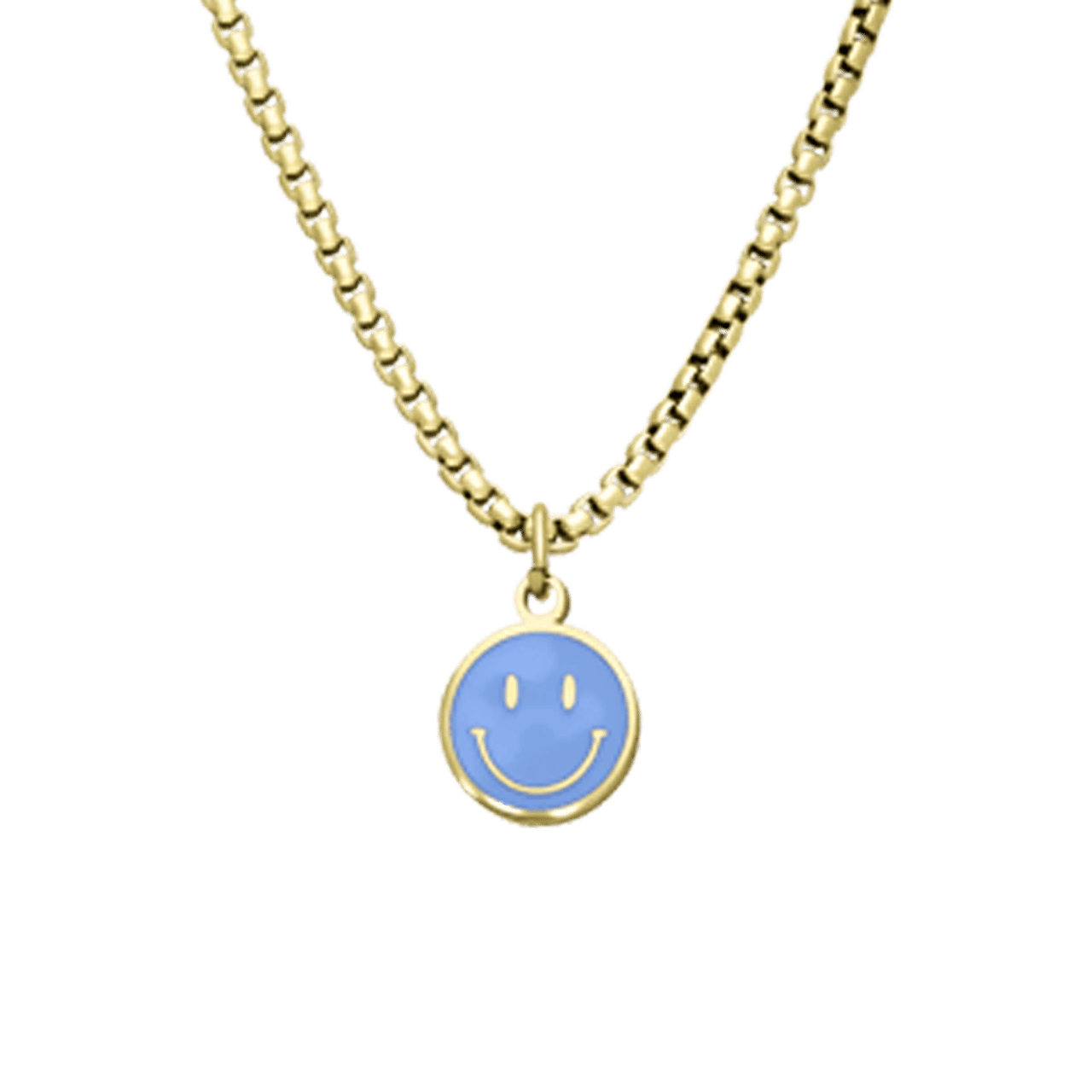 Stalen goldplated ketting met smiley licht blauw