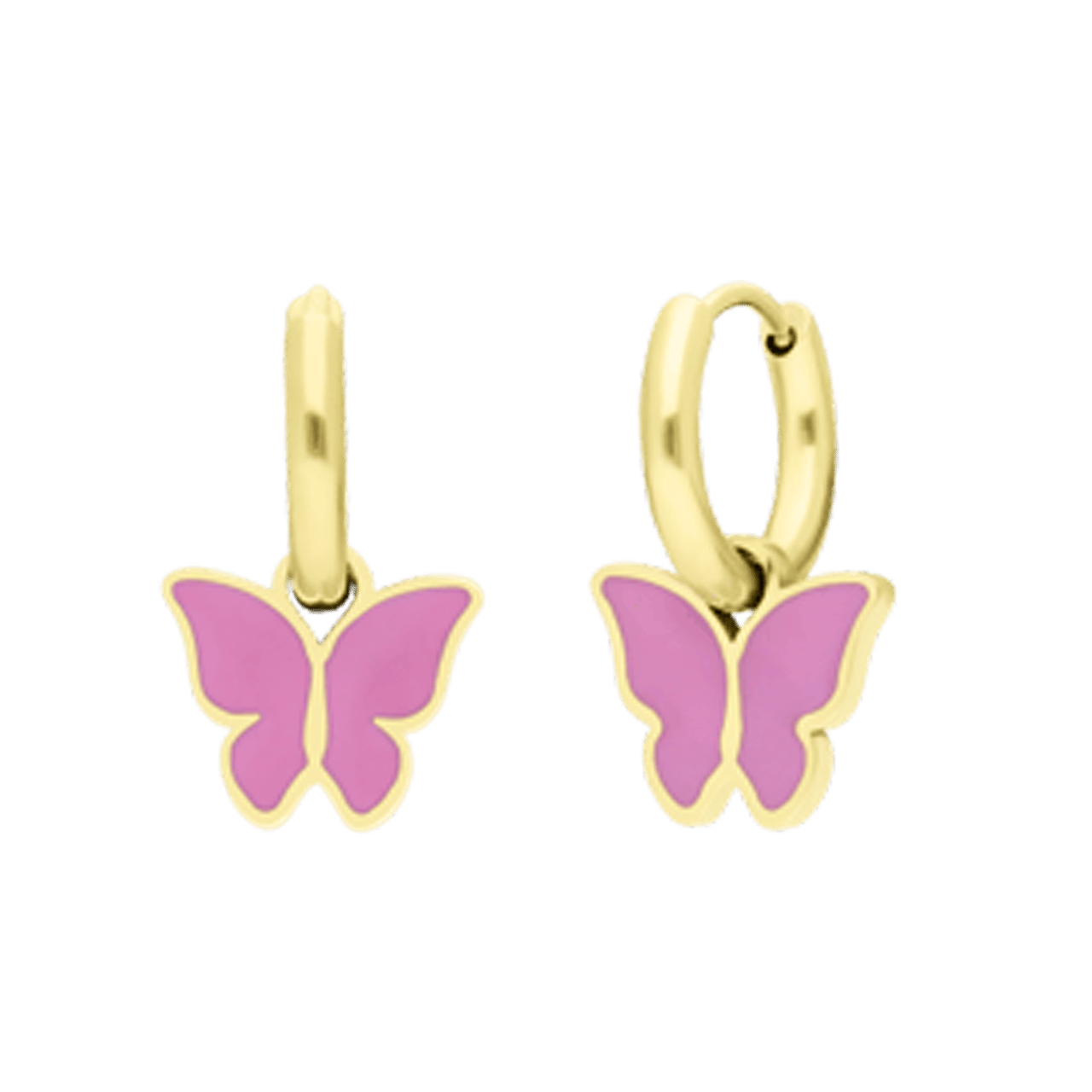 Vergoldete Edelstahlohrringe mit rosa Schmetterling