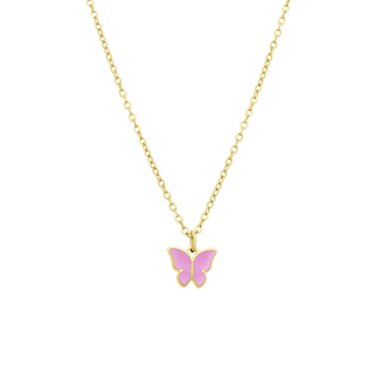 Little Miss Fabulous stalen goldplated ketting met vlinder roze
