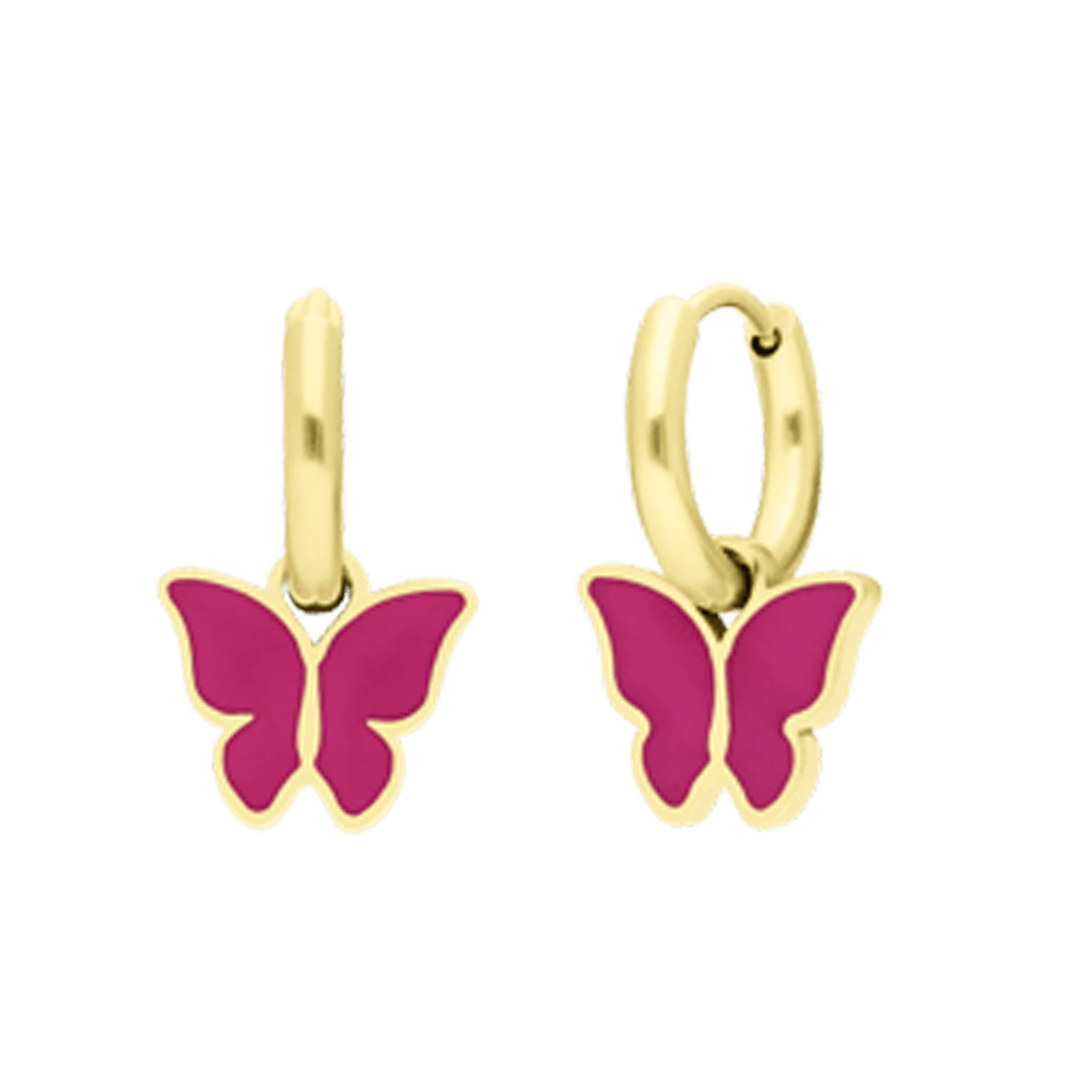 Little Miss Fabulous stalen goldplated oorbellen met vlinder fuchsia