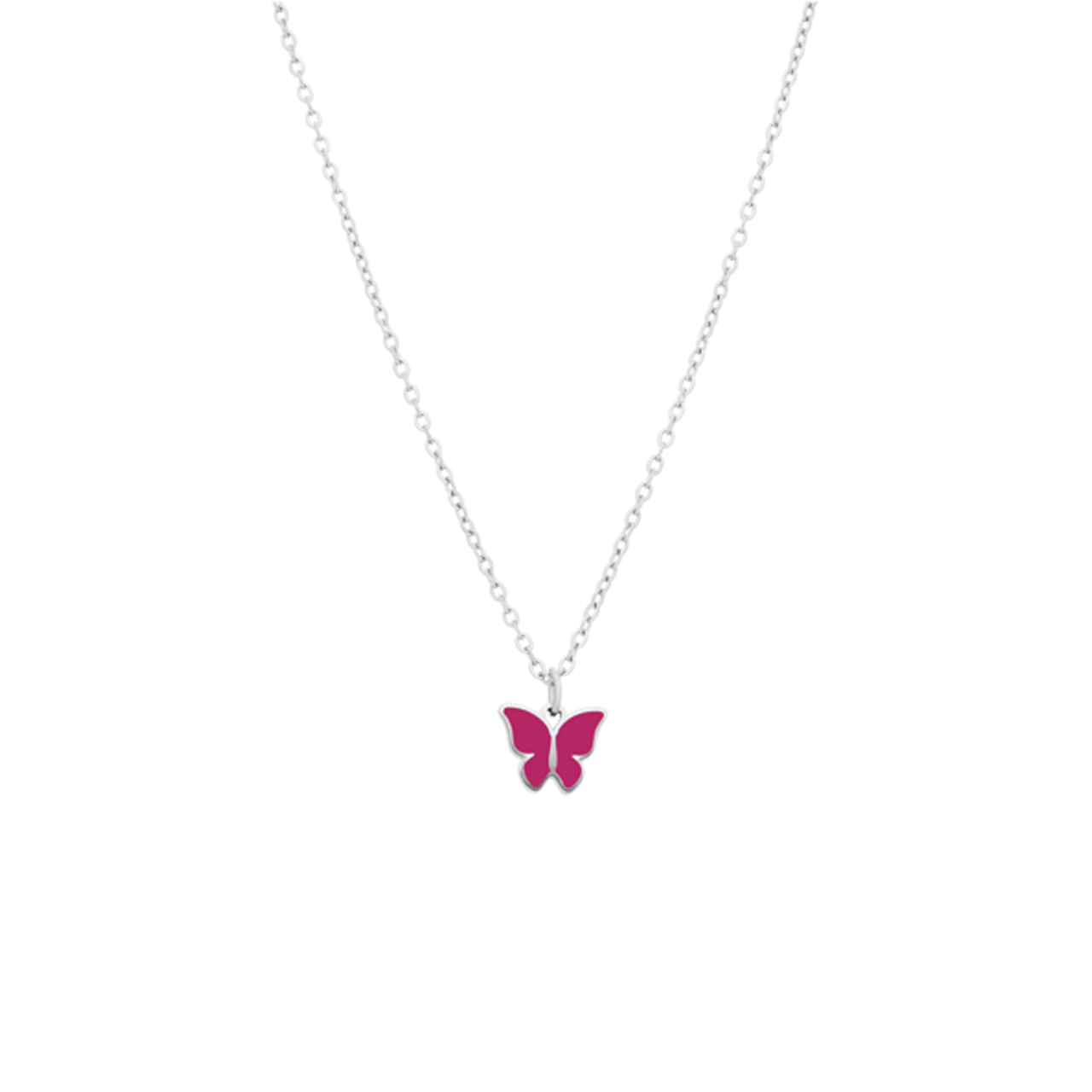 Stainless steel ketting met vlinder fuchsia
