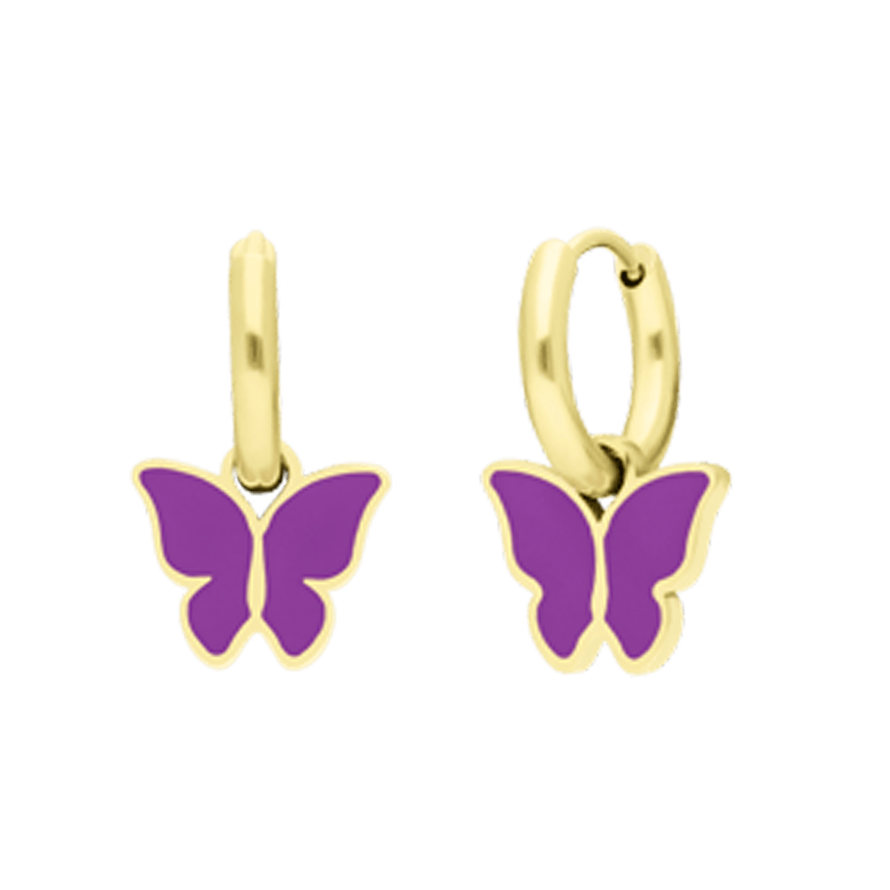 Little Miss Fabulous stalen goldplated oorbellen met vlinder violet