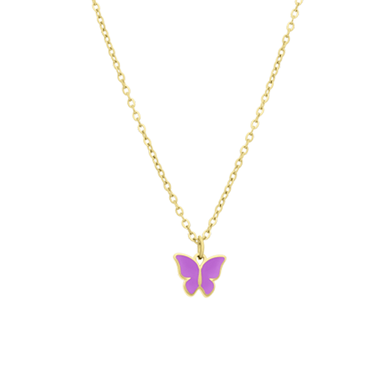 Stainless steel goldplated ketting met vlinder violet