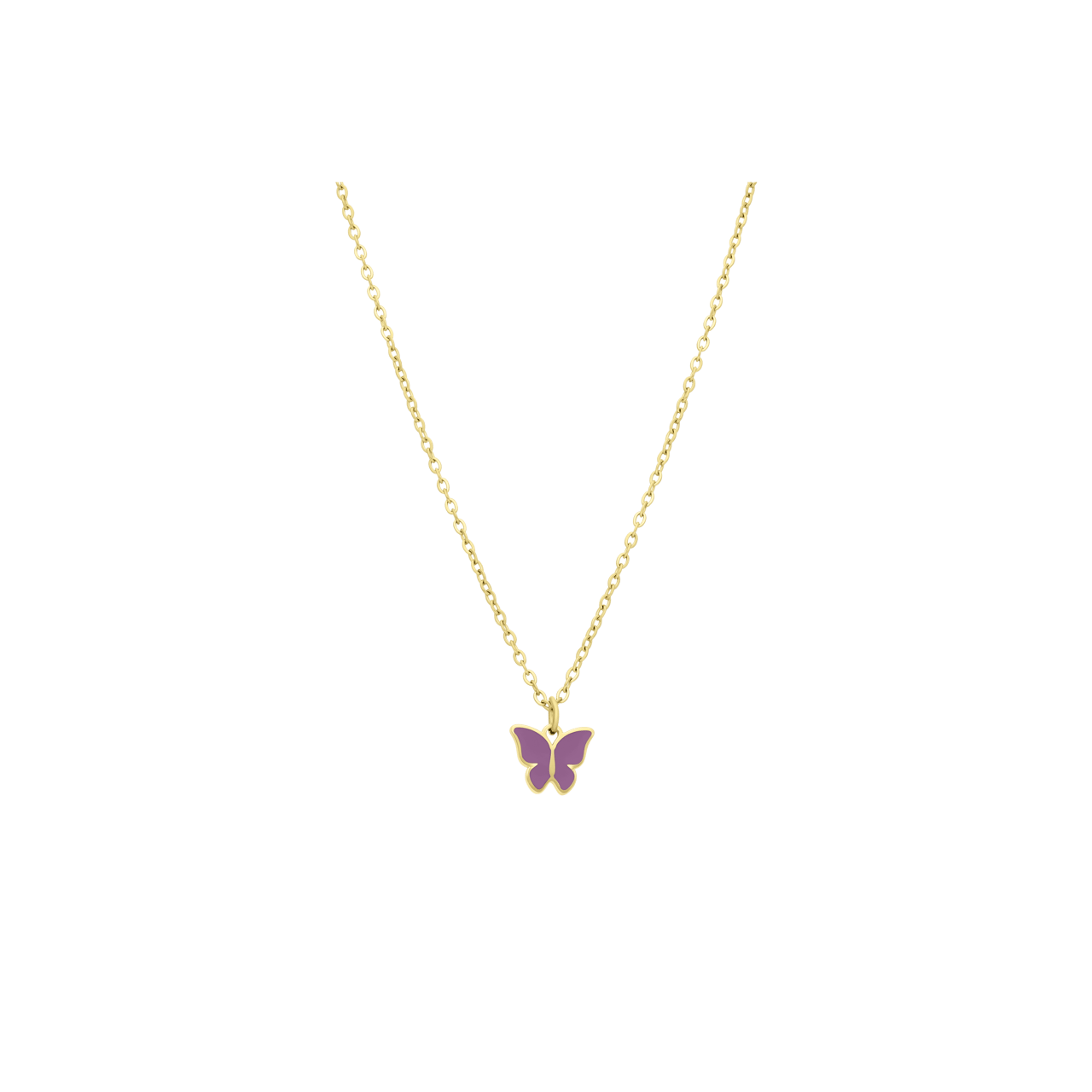 Stalen goldplated ketting met vlinder paars
