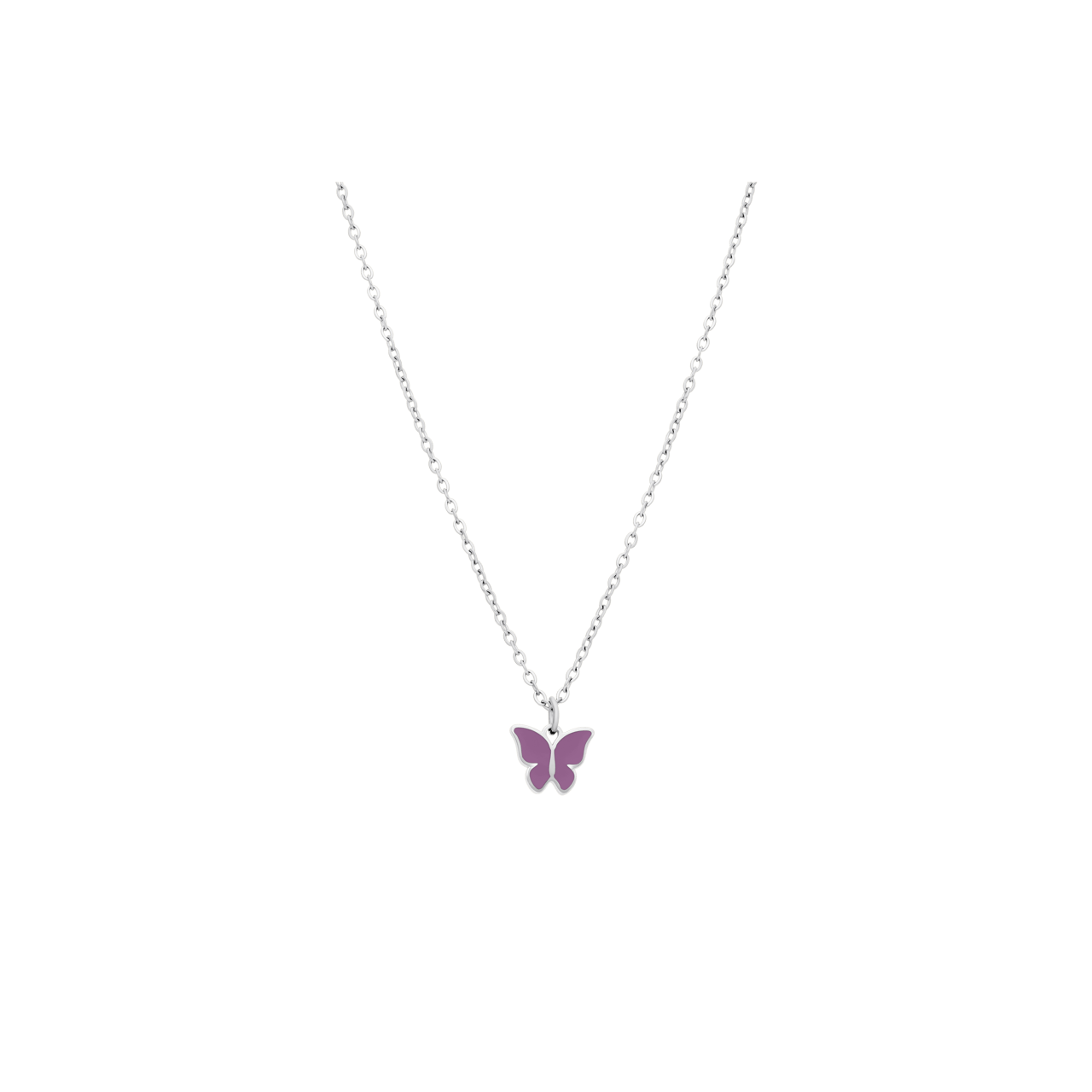 Stalen ketting met vlinder paars