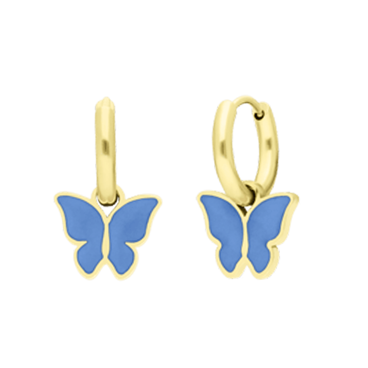 Little Miss Fabulous stainless steel goldplated oorbellen met vlinder lichtblauw