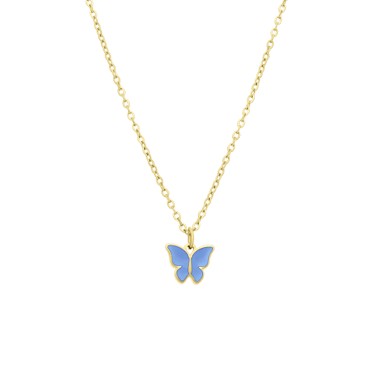 Stainless steel goldplated ketting met vlinder lichtblauw