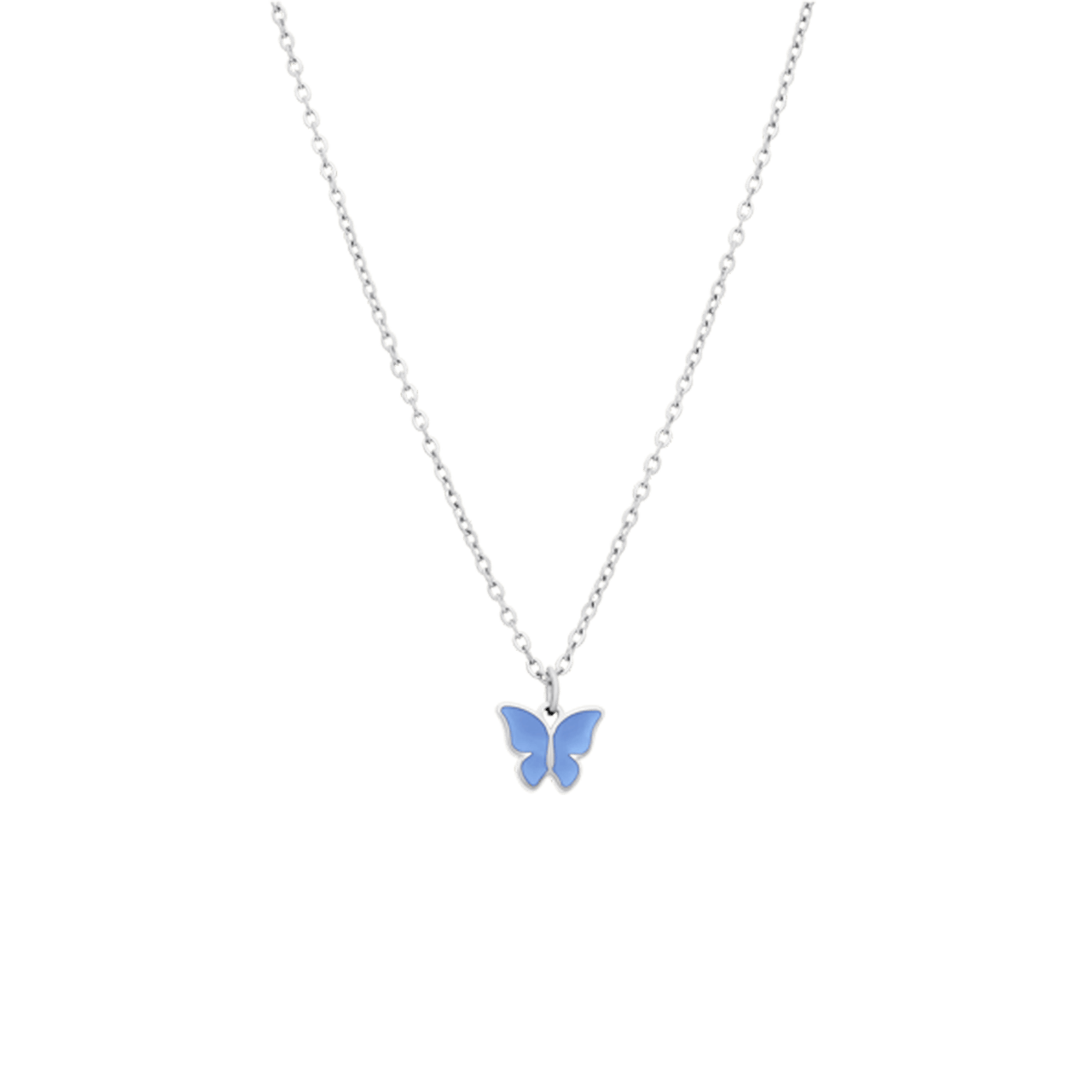 Stainless steel ketting met vlinder lichtblauw