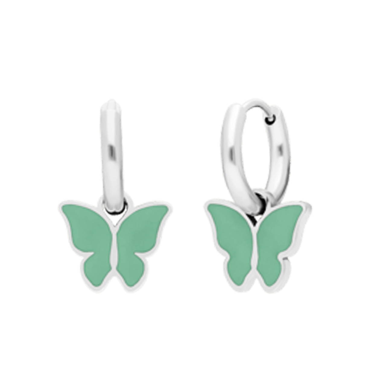 Edelstahlohrringe mit mintfarbenem Schmetterling