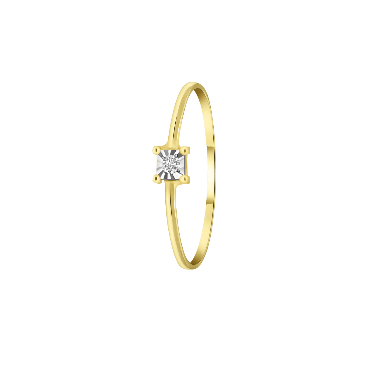 14k gouden ring solitair vierkant diamant(0,025ct)