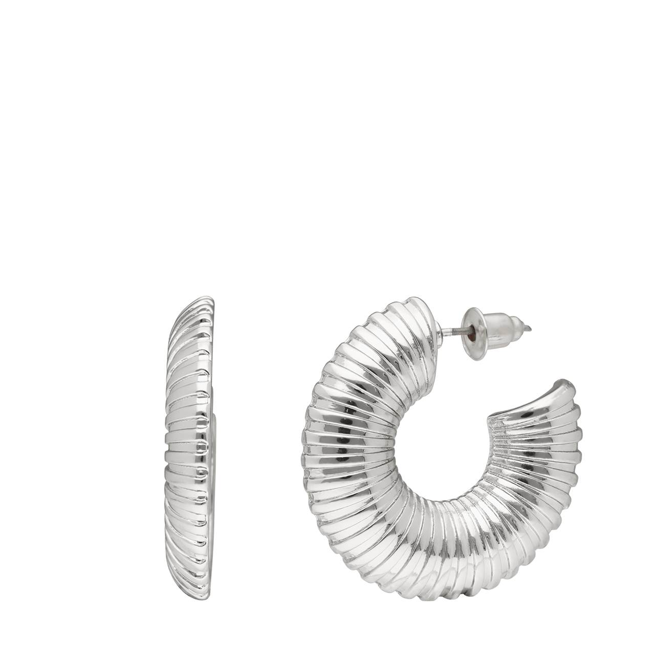 Bijoux zilverkleurige oorring met ribbels
