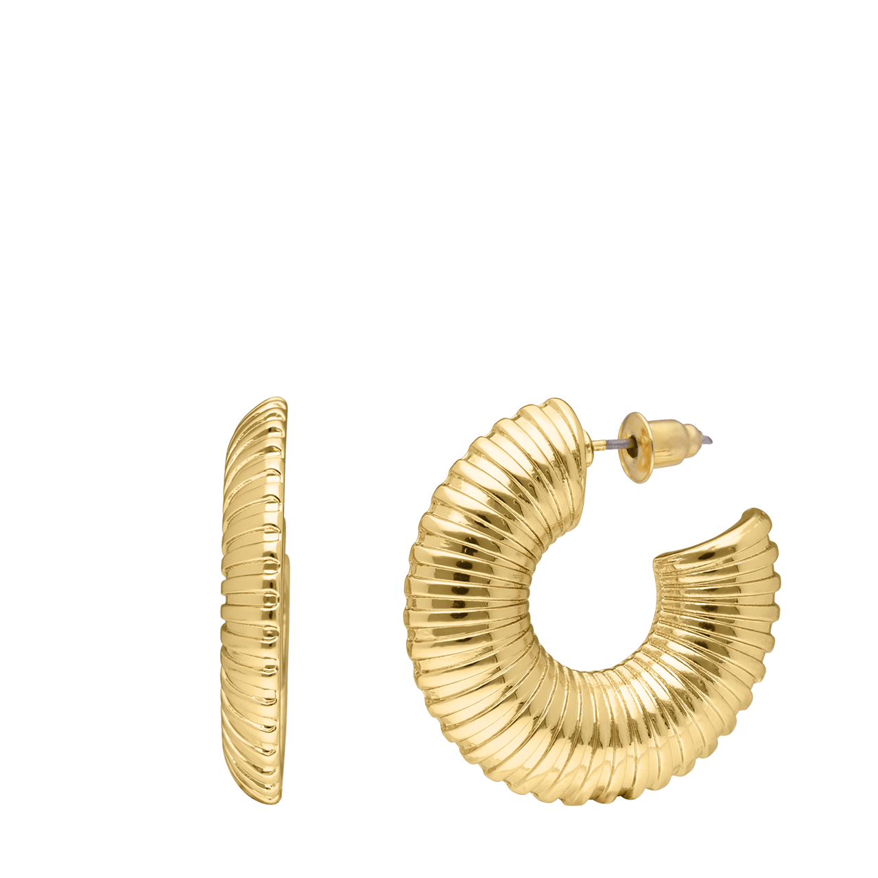 Bijoux goudkleurige oorring met ribbels