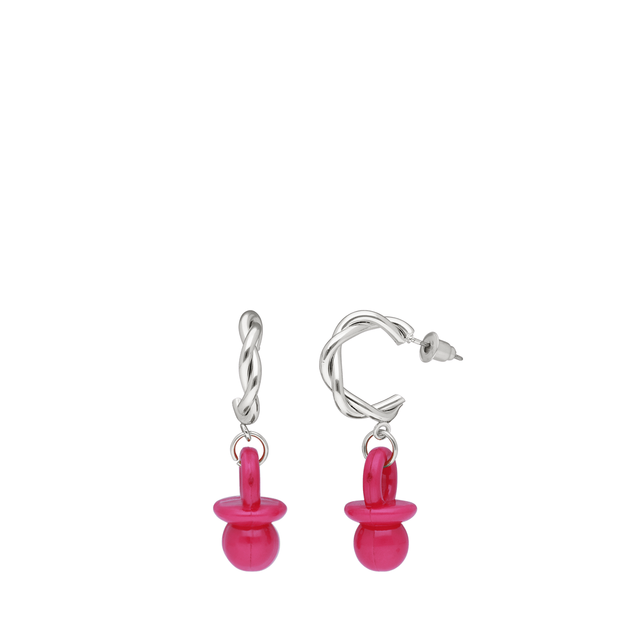 Bijoux zilverkleurig oorringen met fuchsia speen
